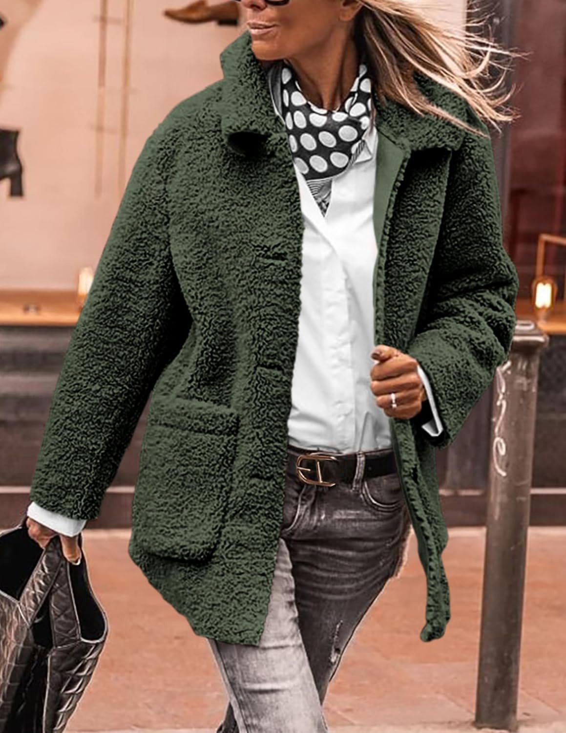 image:imagePRETTYGARDEN Womens Fleece Sherpa Coats Winter OutfitsDark Army Green