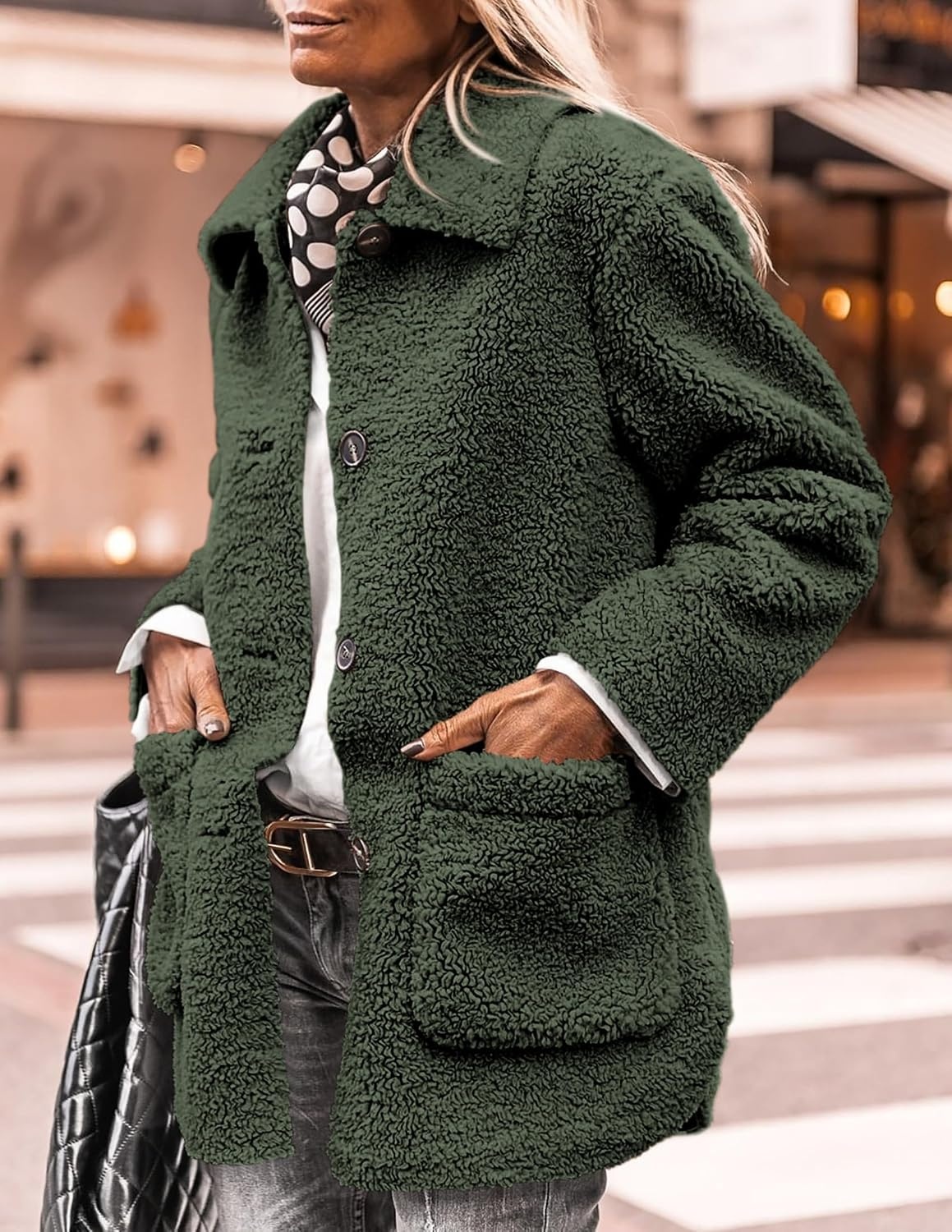 image:imagePRETTYGARDEN Womens Fleece Sherpa Coats Winter OutfitsDark Army Green