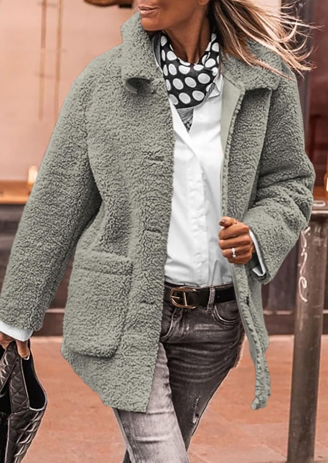 image:imagePRETTYGARDEN Womens Fleece Sherpa Coats Winter OutfitsGrey