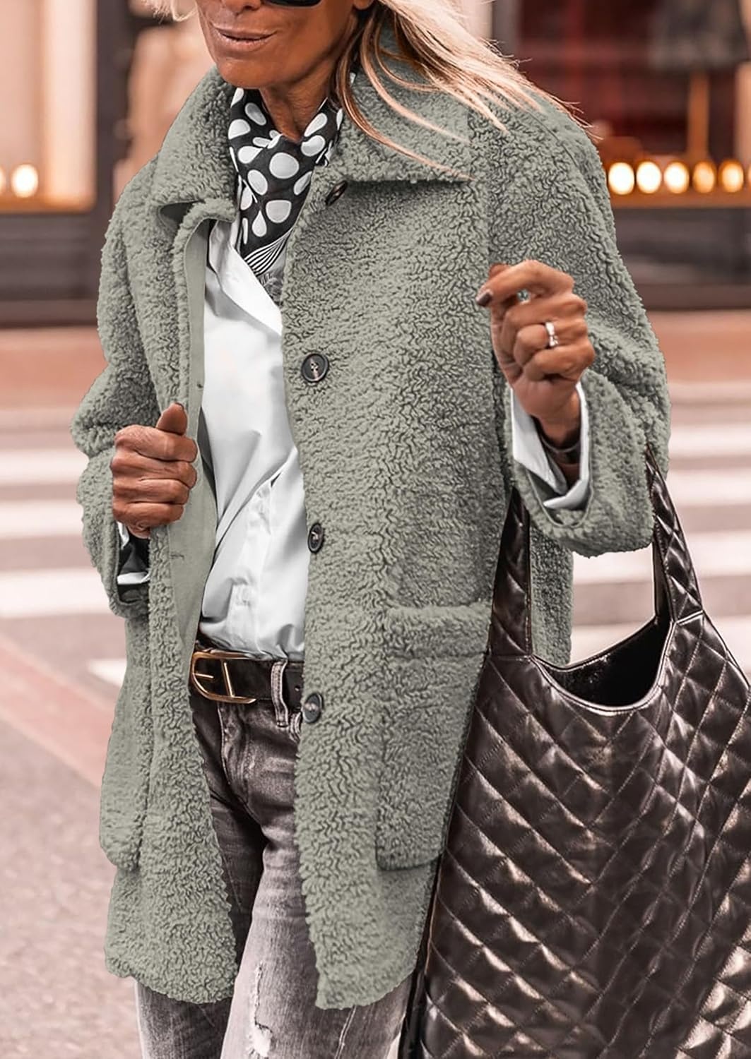 image:imagePRETTYGARDEN Womens Fleece Sherpa Coats Winter OutfitsGrey