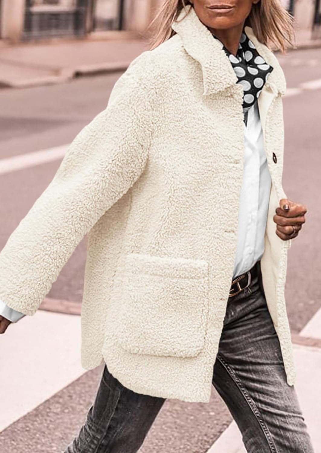 image:imagePRETTYGARDEN Womens Fleece Sherpa Coats Winter OutfitsWhite