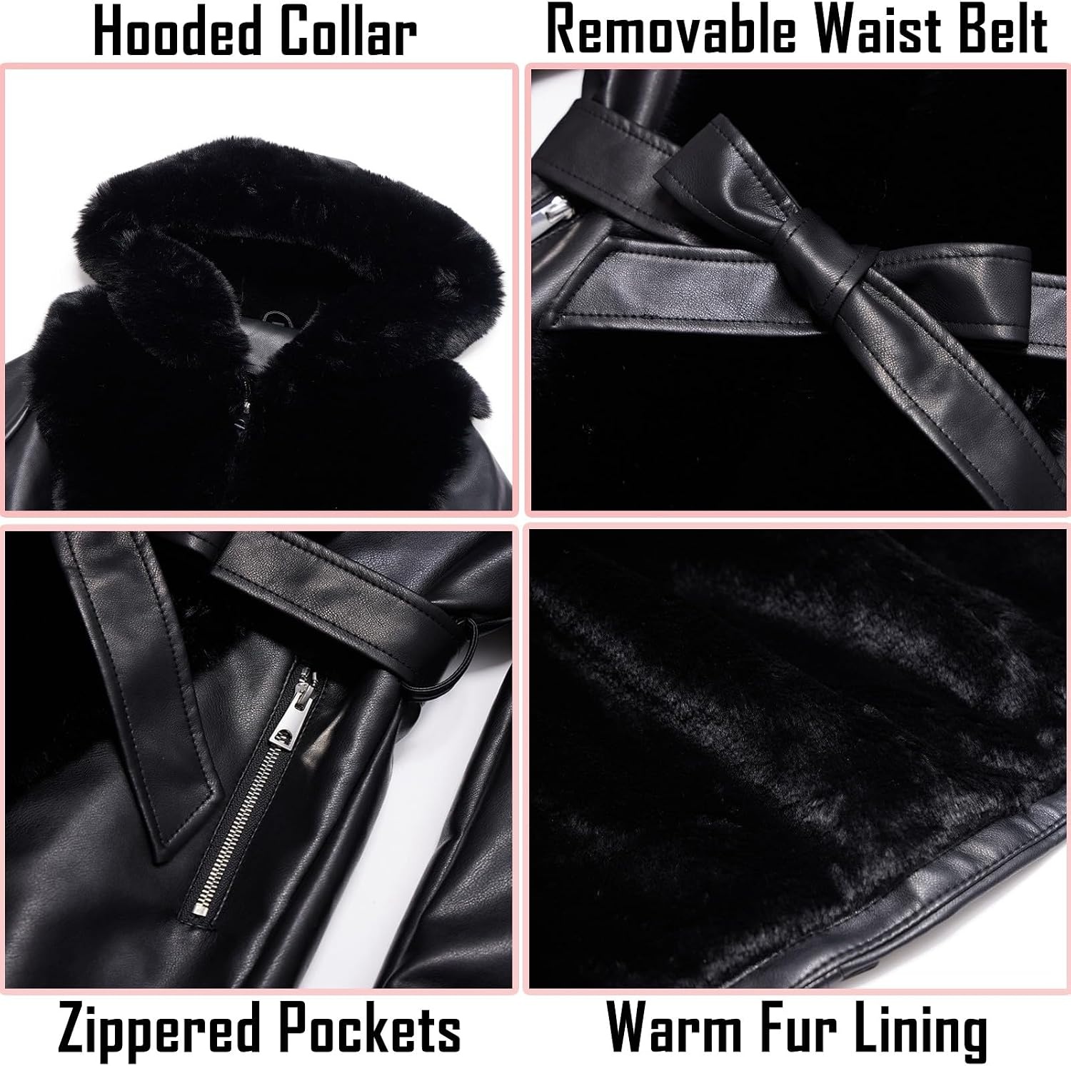 image:imageRISISSIDA Women Fur Lined Faux Leather Jacket Winter CoatBlack