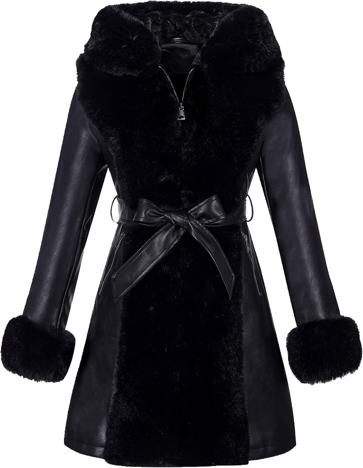 image:imageRISISSIDA Women Fur Lined Faux Leather Jacket Winter CoatBlack