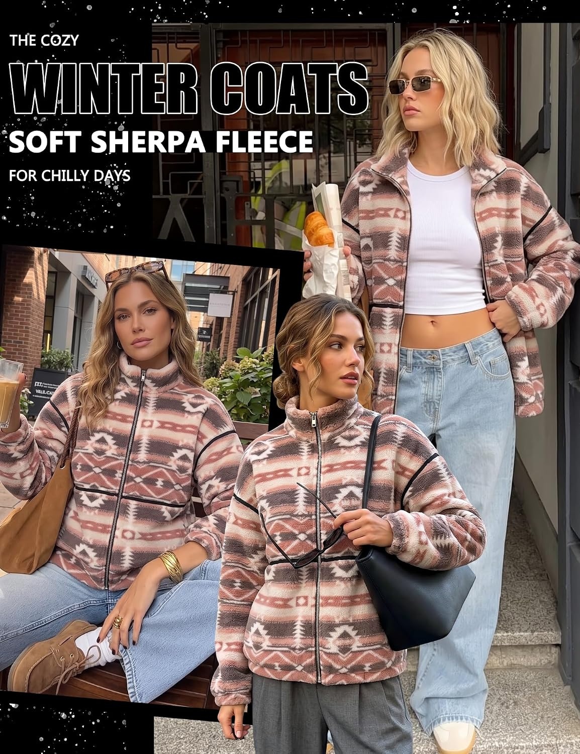 image:imageRapbin Womens Sherpa Fleece Jacket Zip Up Winter CoatsBohemian Print