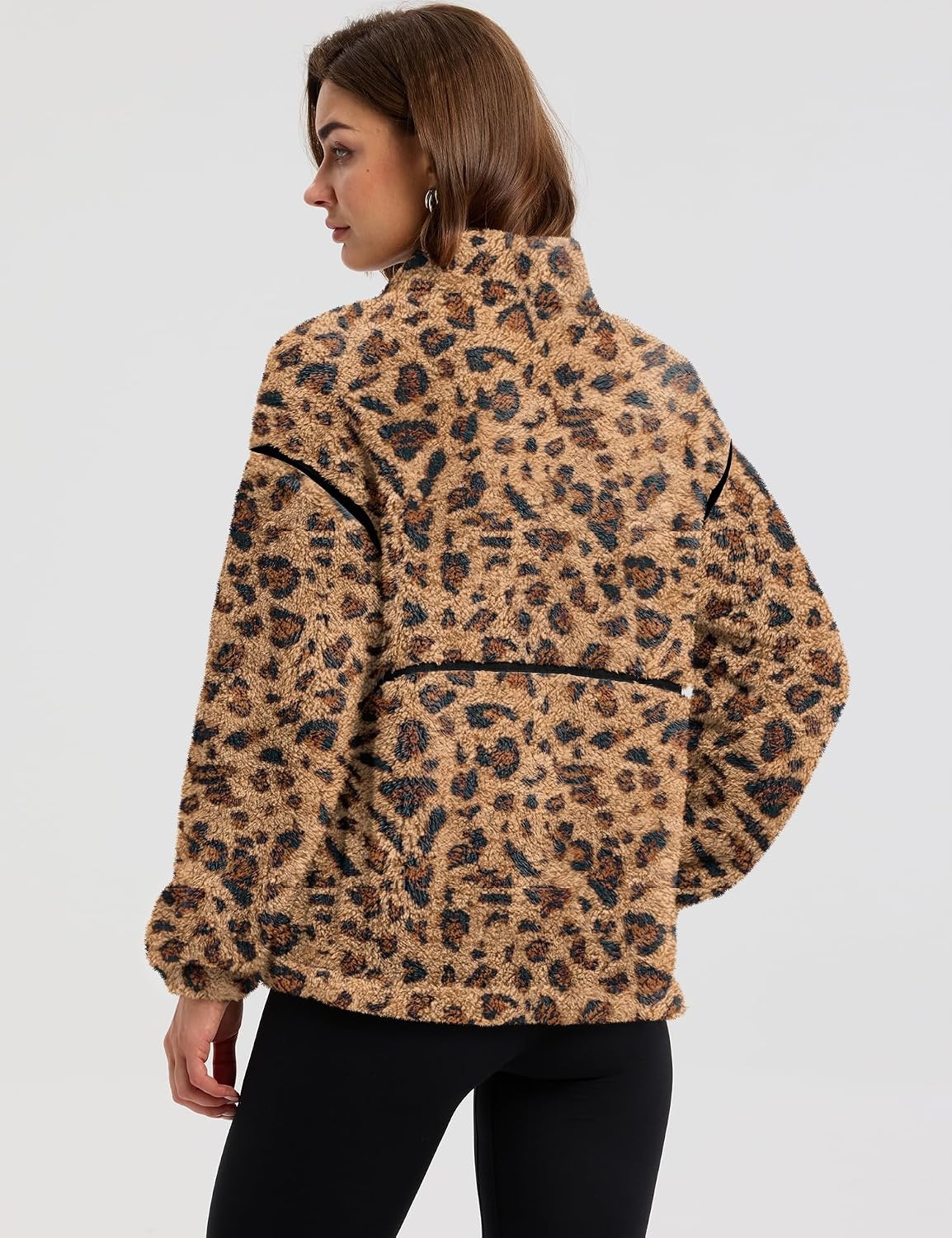image:imageRapbin Womens Sherpa Fleece Jacket Zip Up Winter CoatsBrown Leopard Print