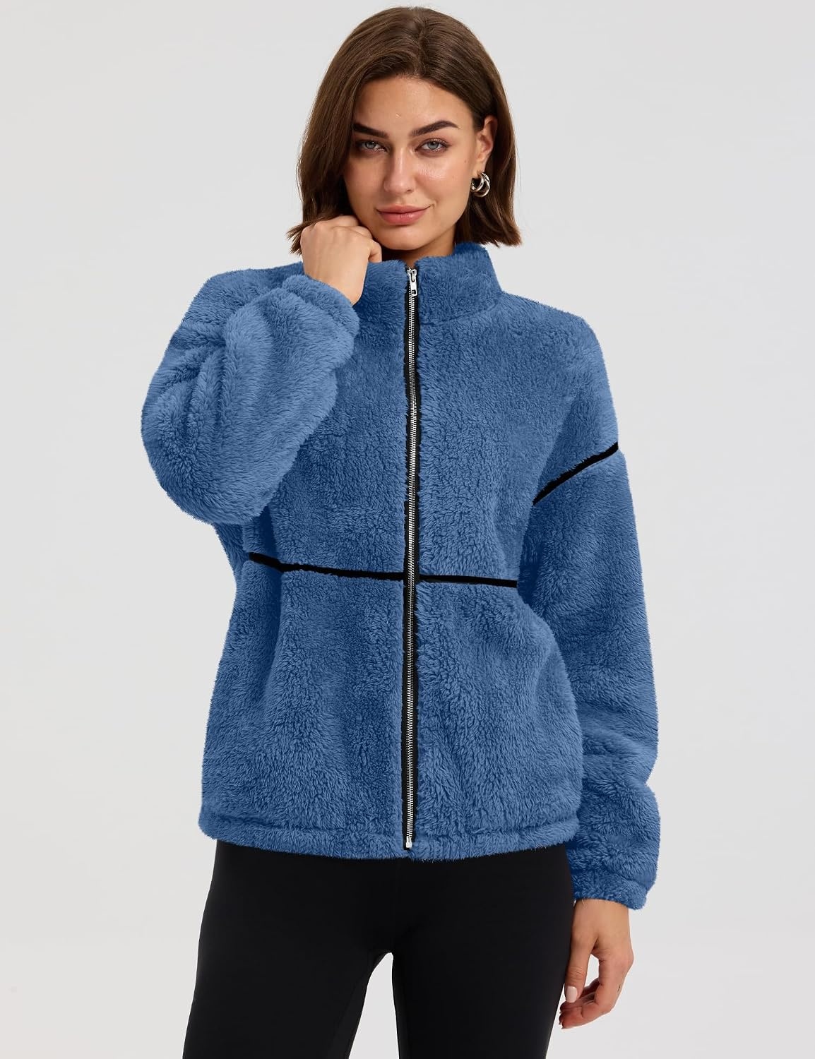 image:imageRapbin Womens Sherpa Fleece Jacket Zip Up Winter CoatsDark Blue