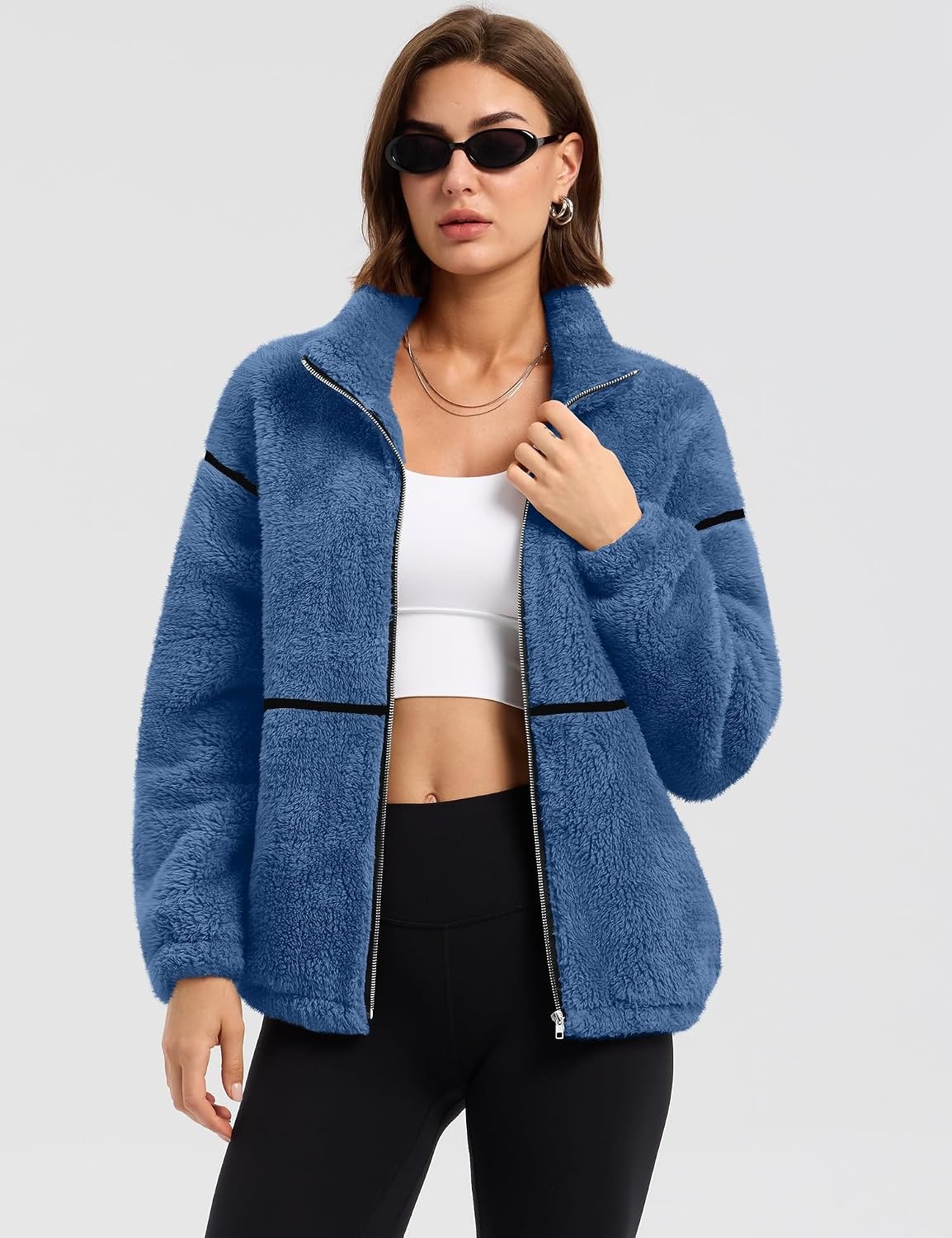 image:imageRapbin Womens Sherpa Fleece Jacket Zip Up Winter CoatsDark Blue
