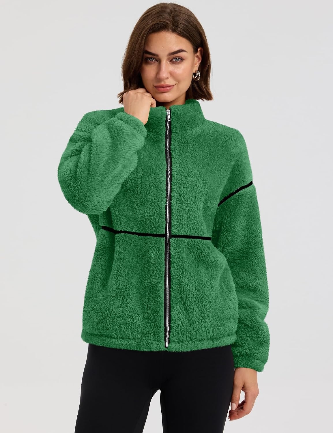 image:imageRapbin Womens Sherpa Fleece Jacket Zip Up Winter CoatsGreen