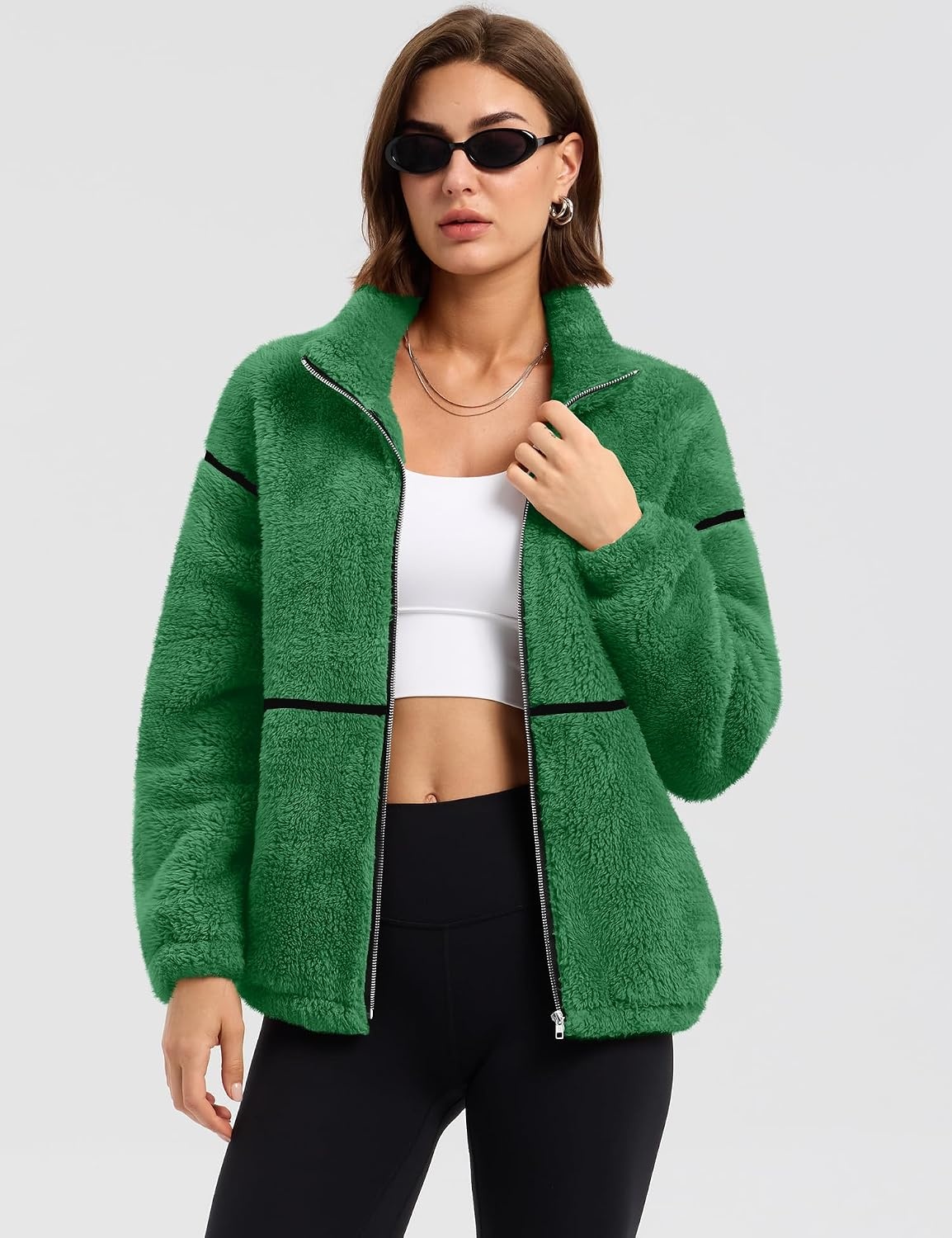 image:imageRapbin Womens Sherpa Fleece Jacket Zip Up Winter CoatsGreen