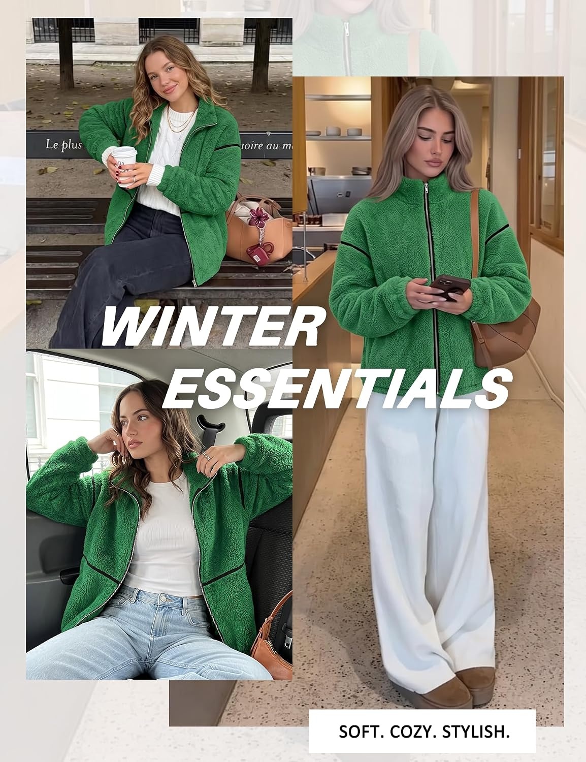 image:imageRapbin Womens Sherpa Fleece Jacket Zip Up Winter CoatsGreen