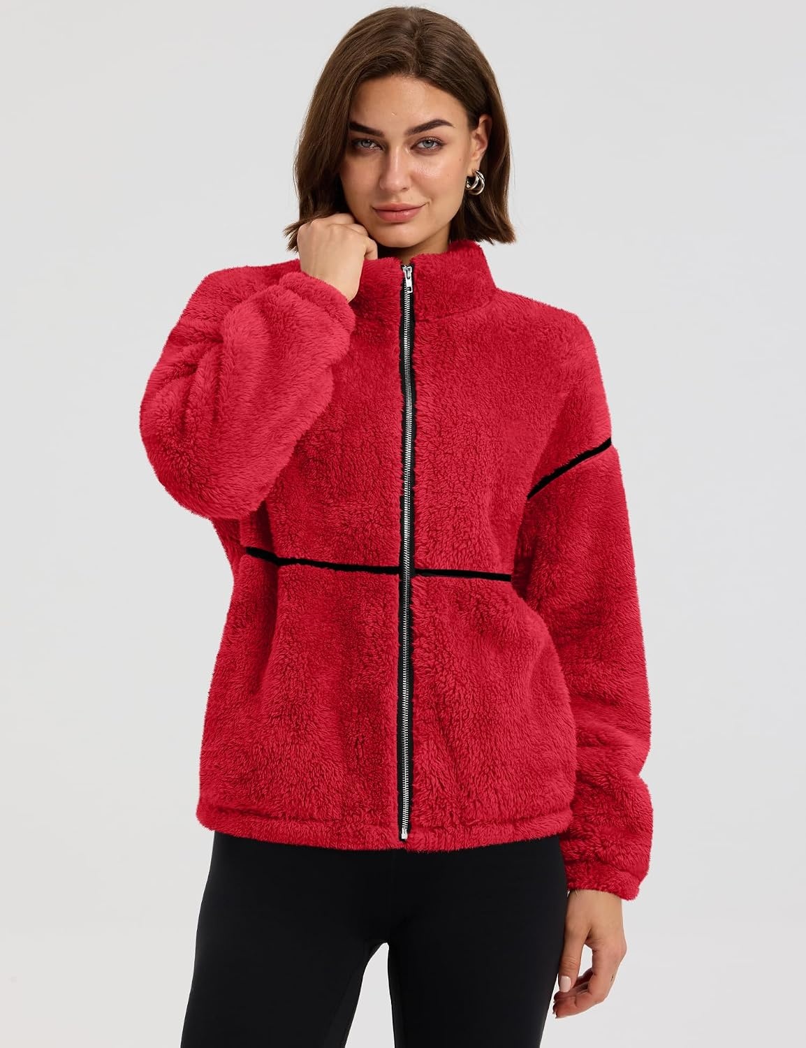 image:imageRapbin Womens Sherpa Fleece Jacket Zip Up Winter CoatsRed