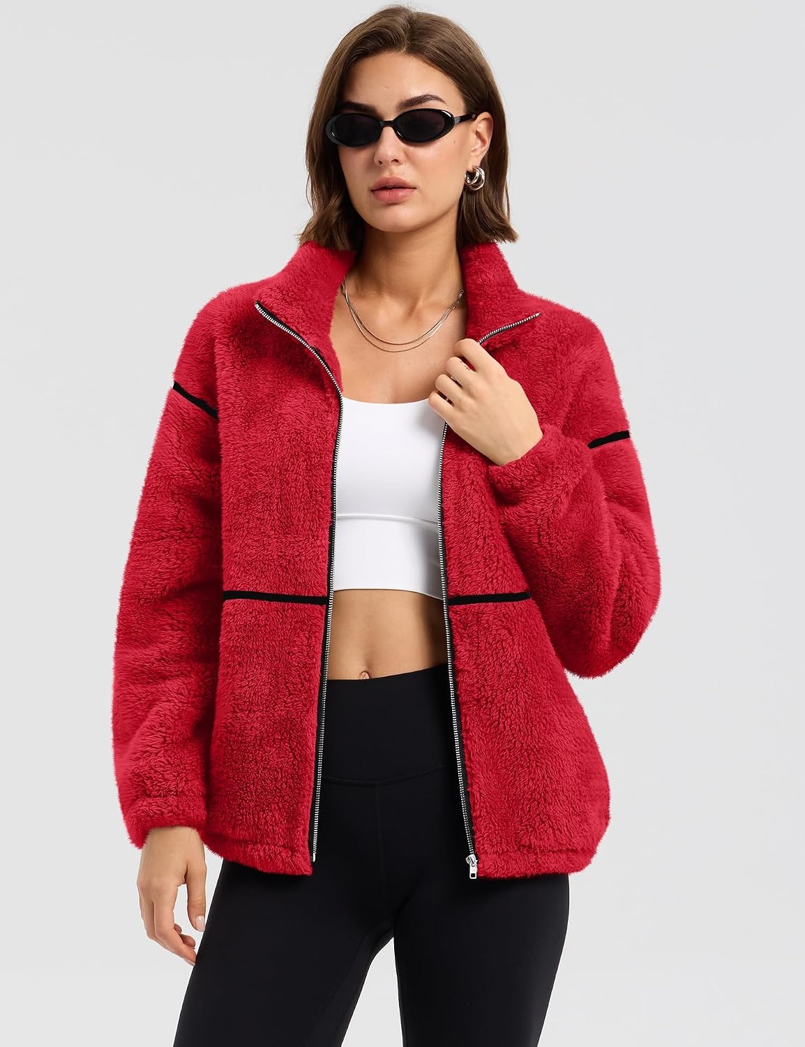 image:imageRapbin Womens Sherpa Fleece Jacket Zip Up Winter CoatsRed