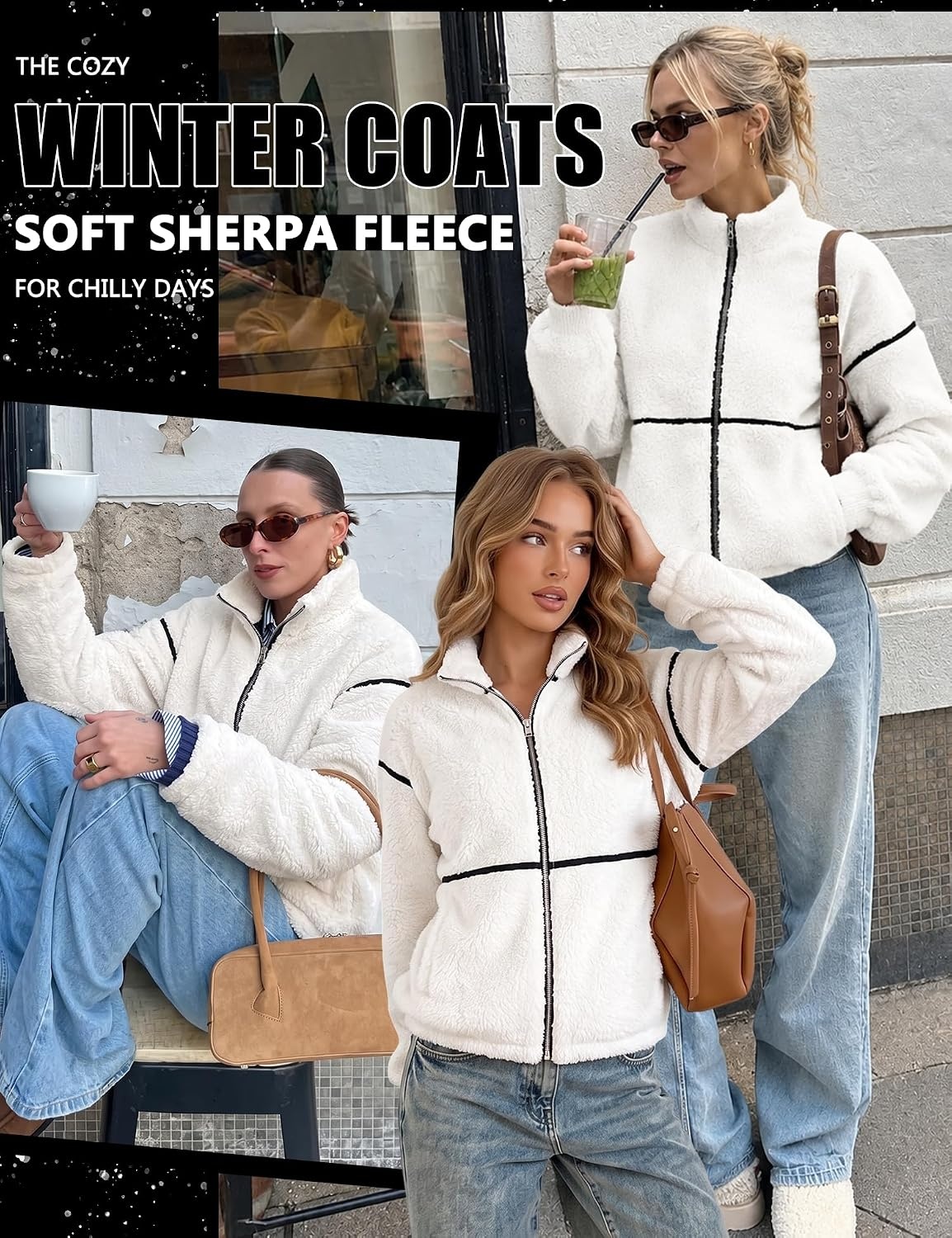 image:imageRapbin Womens Sherpa Fleece Jacket Zip Up Winter CoatsWhite