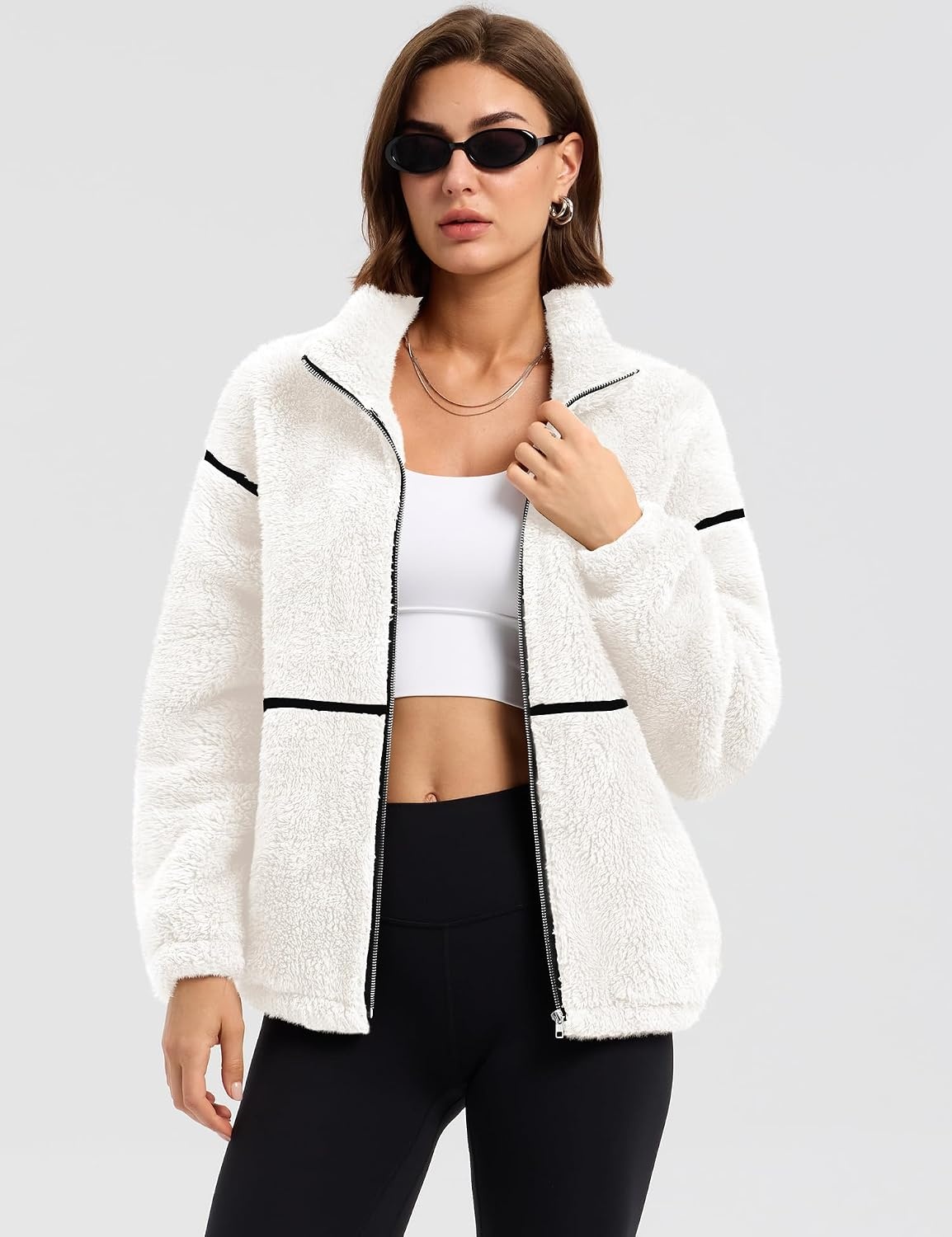 image:imageRapbin Womens Sherpa Fleece Jacket Zip Up Winter CoatsWhite