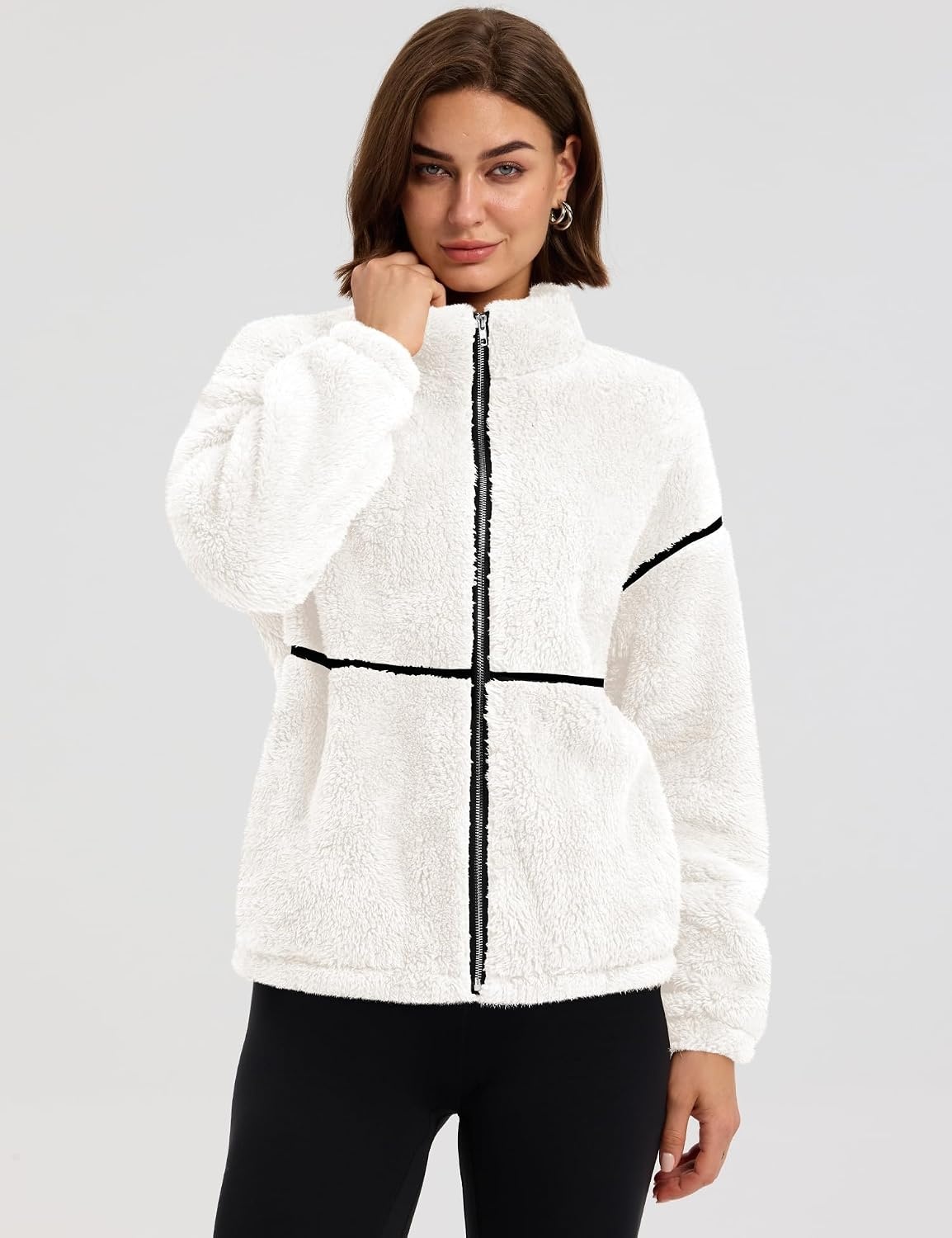 image:imageRapbin Womens Sherpa Fleece Jacket Zip Up Winter CoatsWhite
