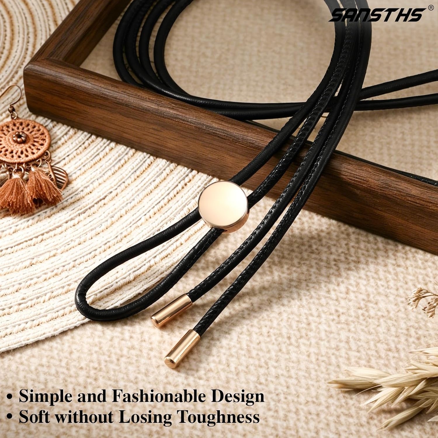 image:imageSANSTHS Knotted Waist Belt for Women Rope Thin Belts for Dresses Pants and CoatsBlackwith Gold Buckle