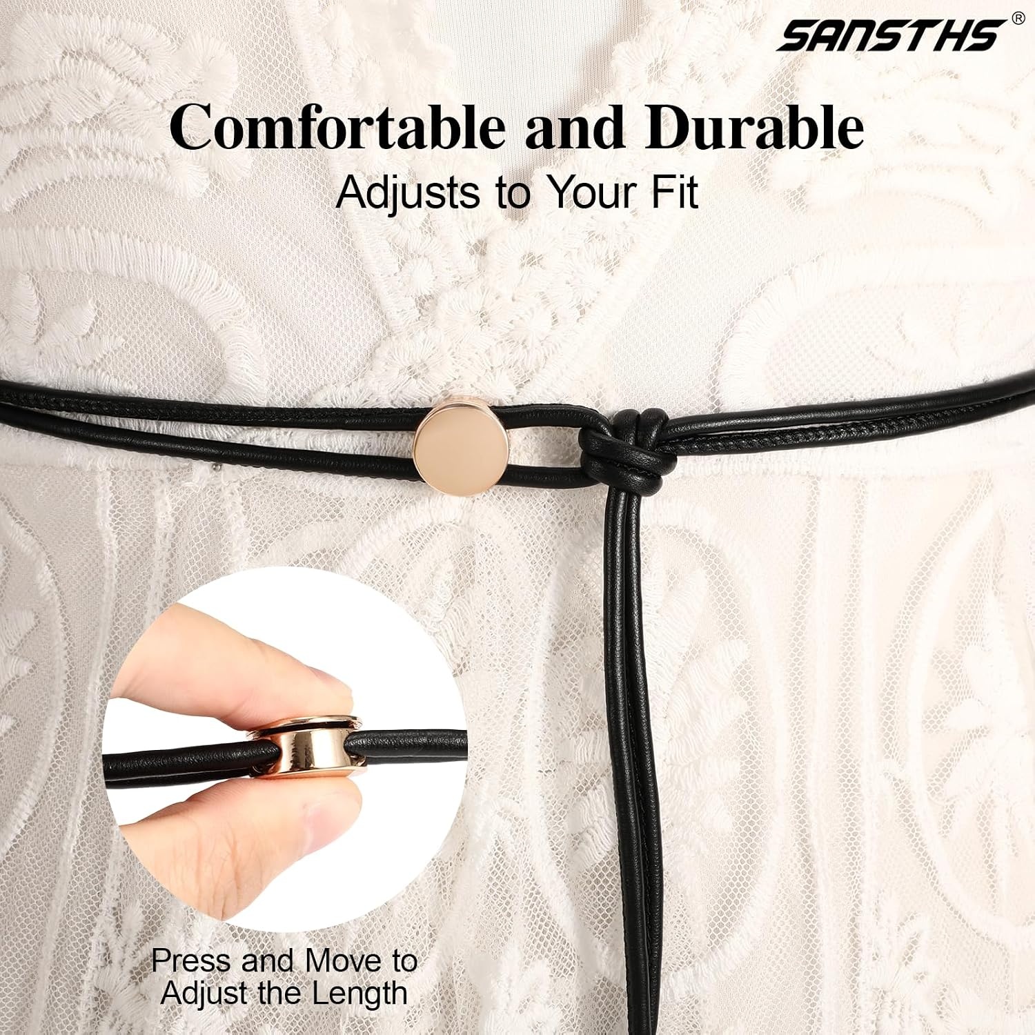image:imageSANSTHS Knotted Waist Belt for Women Rope Thin Belts for Dresses Pants and CoatsBlackwith Gold Buckle
