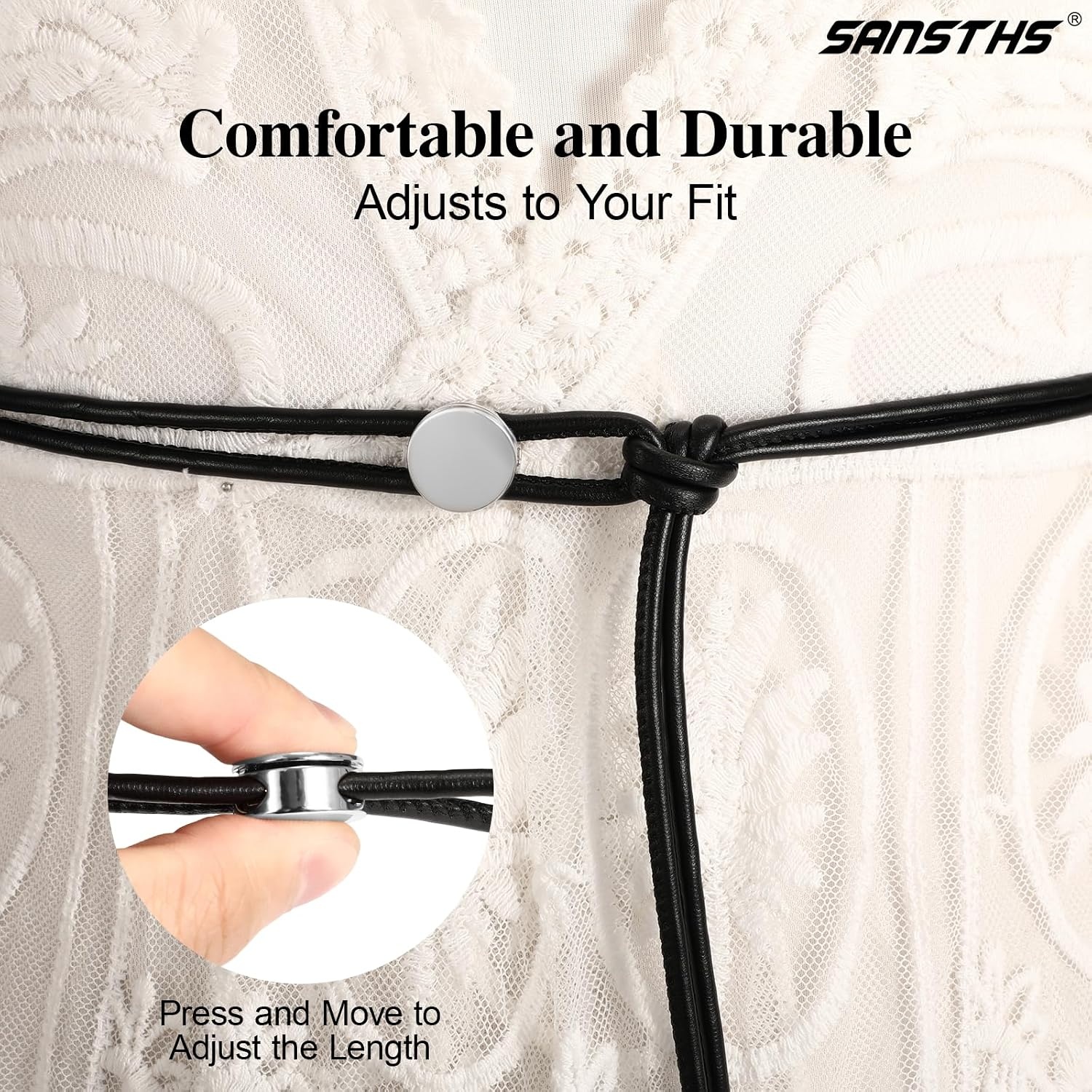 image:imageSANSTHS Knotted Waist Belt for Women Rope Thin Belts for Dresses Pants and CoatsBlackwith Silver Round Buckle