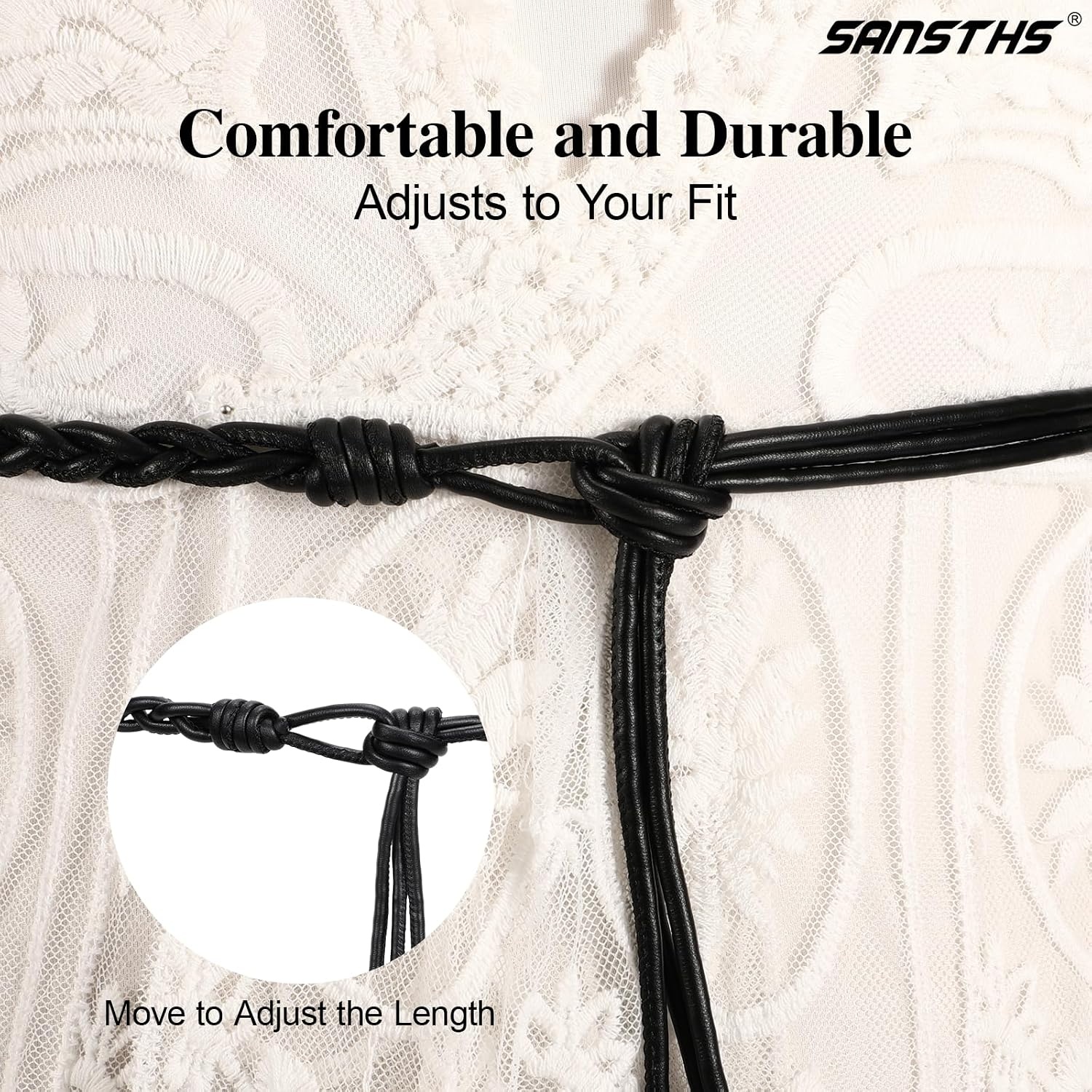 image:imageSANSTHS Knotted Waist Belt for Women Rope Thin Belts for Dresses Pants and CoatsBlackwith Twist Knot