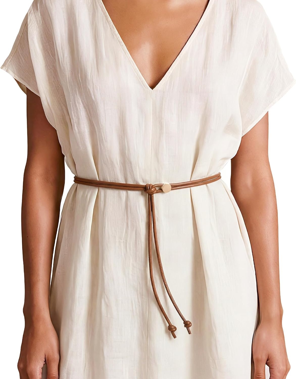 image:imageSANSTHS Knotted Waist Belt for Women Rope Thin Belts for Dresses Pants and CoatsBrownwith Gold Buckle