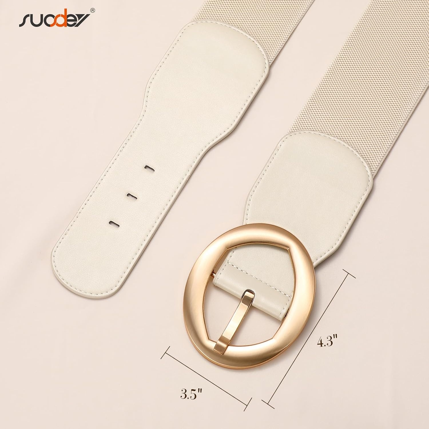 image:imageSUOSDEY Women Wide Stretchy Waist Belts for Dresses Fashion Oval Buckle Thick Elastic Belt 3 WidthBeige