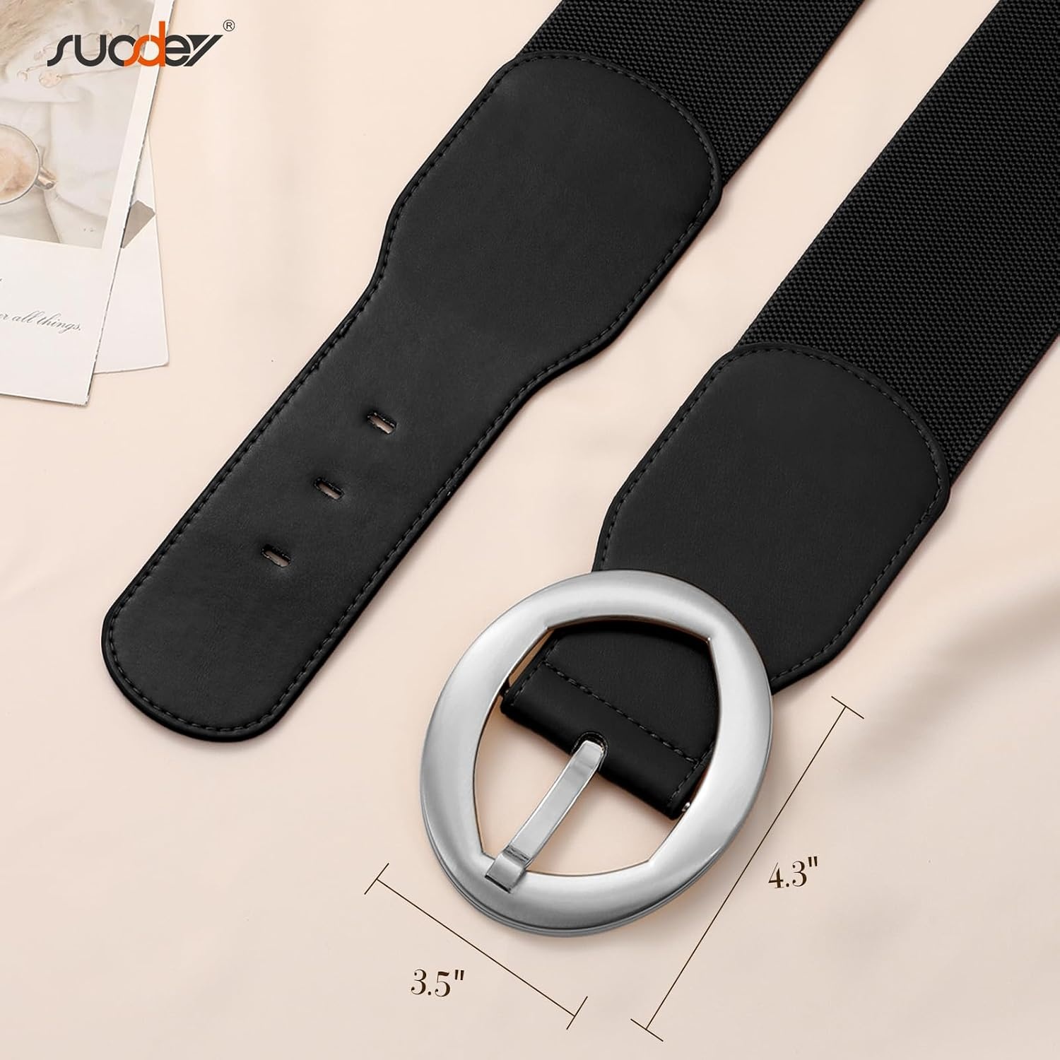 image:imageSUOSDEY Women Wide Stretchy Waist Belts for Dresses Fashion Oval Buckle Thick Elastic Belt 3 WidthBlack Silver