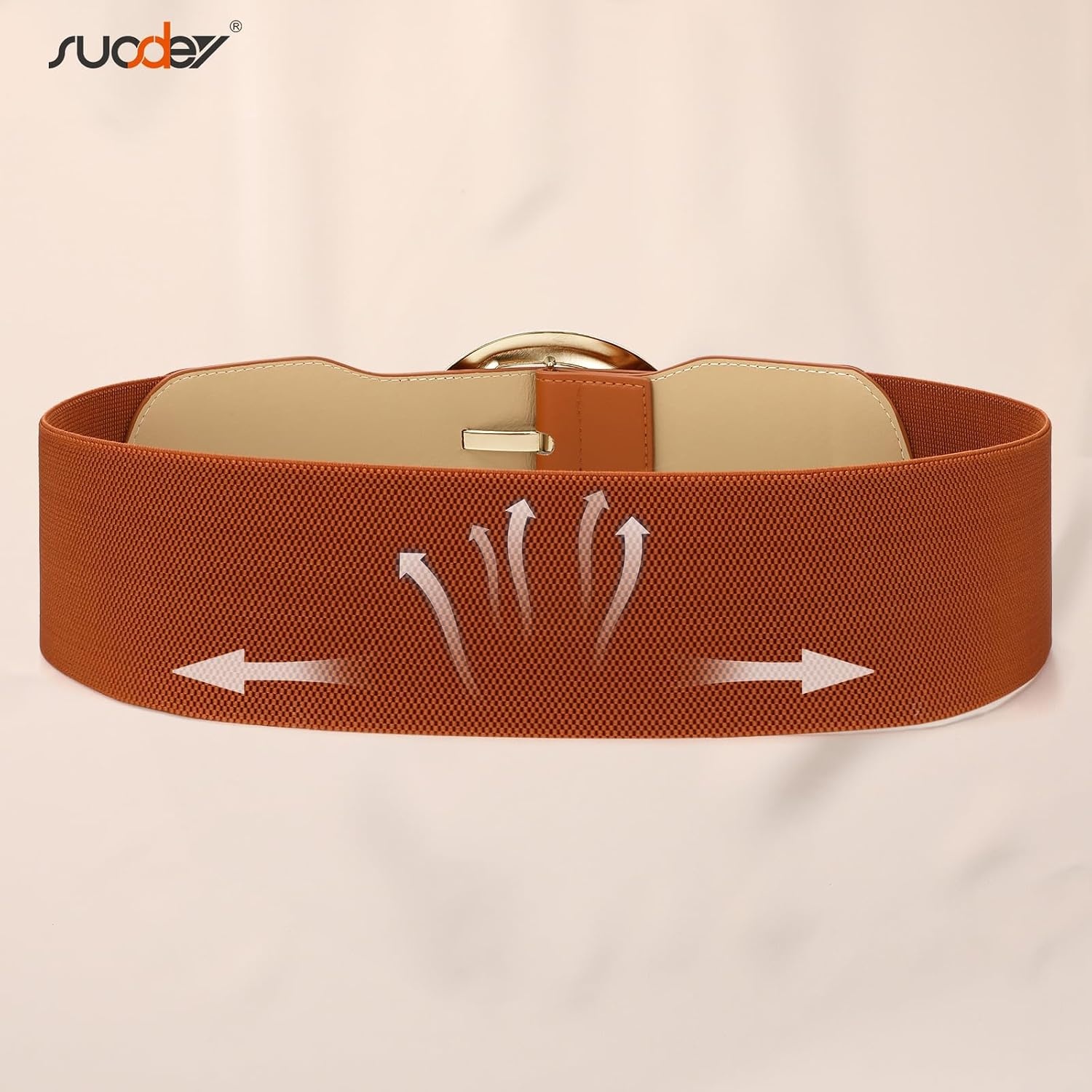 image:imageSUOSDEY Women Wide Stretchy Waist Belts for Dresses Fashion Oval Buckle Thick Elastic Belt 3 WidthBrown Silver