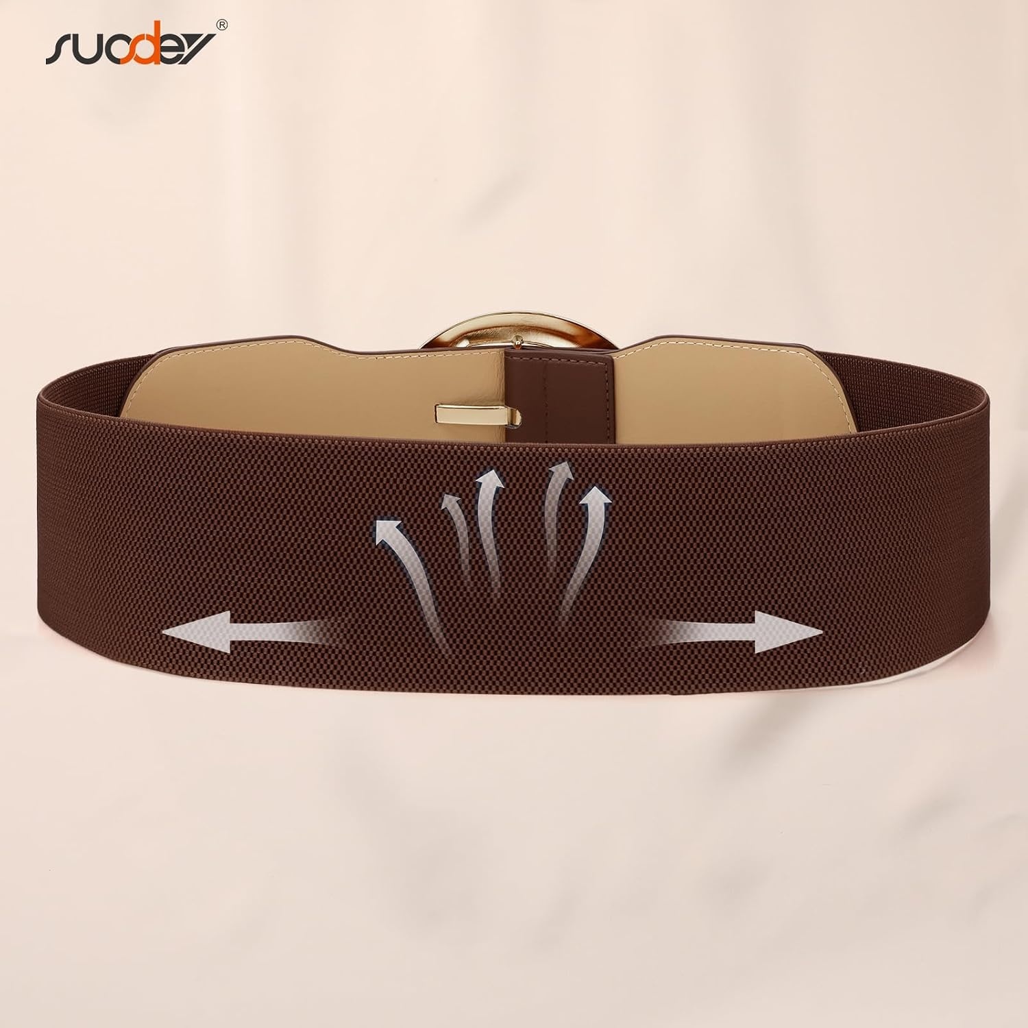 image:imageSUOSDEY Women Wide Stretchy Waist Belts for Dresses Fashion Oval Buckle Thick Elastic Belt 3 WidthCoffee Silver