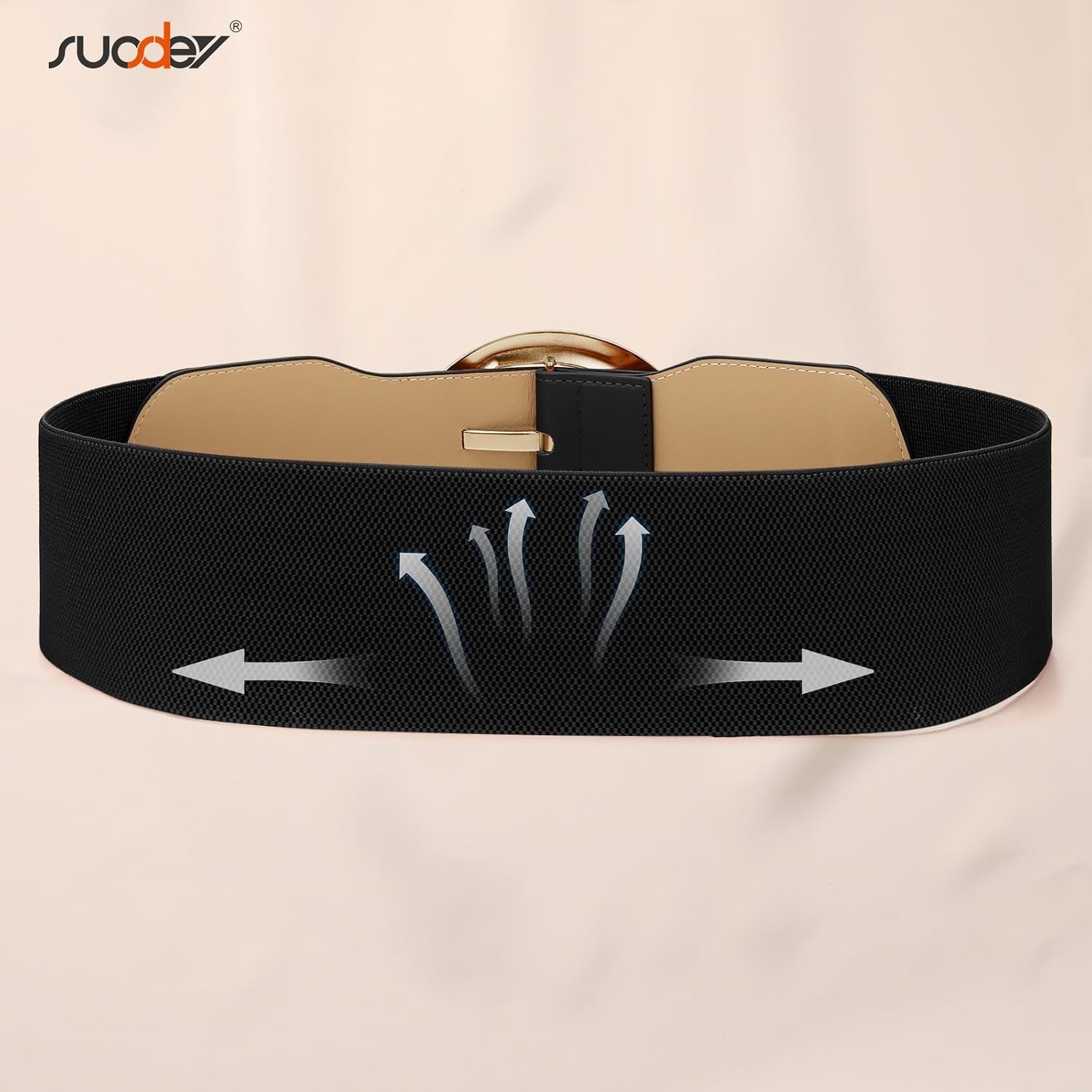 image:imageSUOSDEY Women Wide Stretchy Waist Belts for Dresses Fashion Oval Buckle Thick Elastic Belt 3 WidthRed