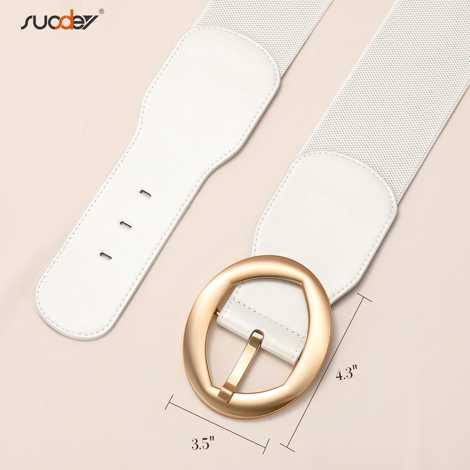image:imageSUOSDEY Women Wide Stretchy Waist Belts for Dresses Fashion Oval Buckle Thick Elastic Belt 3 WidthWhite