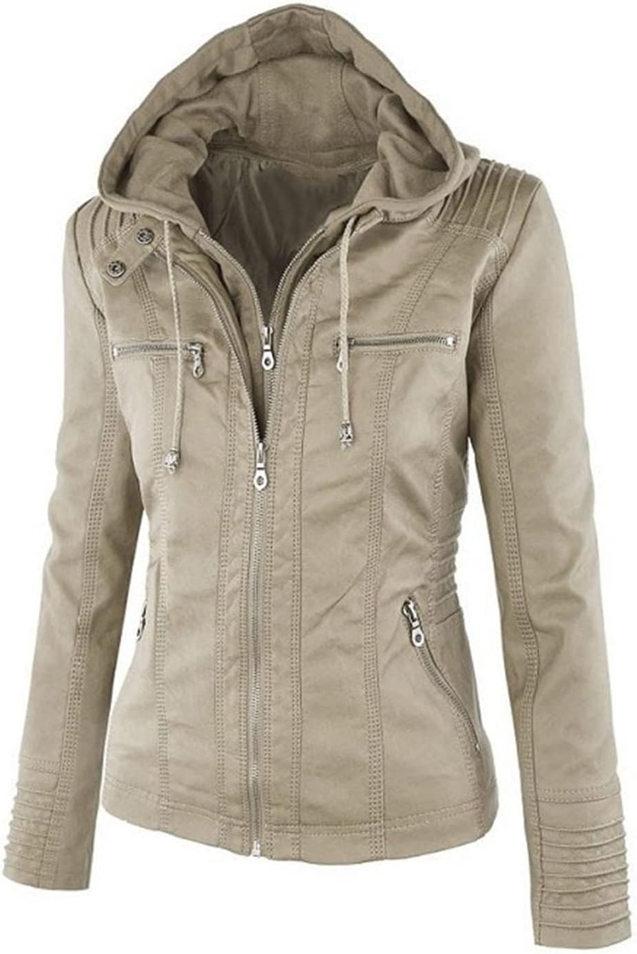 image:imageSpringrain Womens Faux Leather Jacket Moto Biker Coat for Fall and WinterApricot