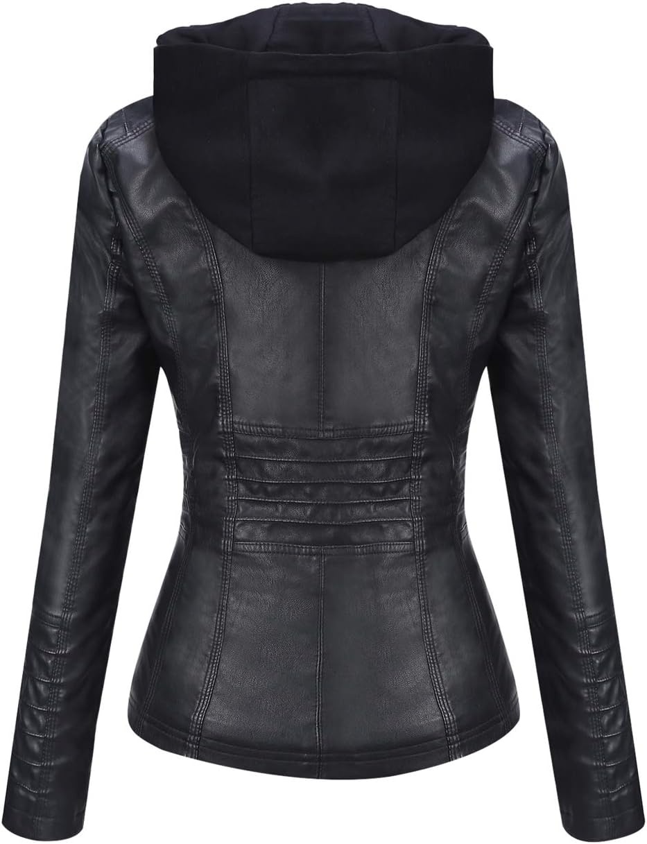 image:imageSpringrain Womens Faux Leather Jacket Moto Biker Coat for Fall and WinterBlack
