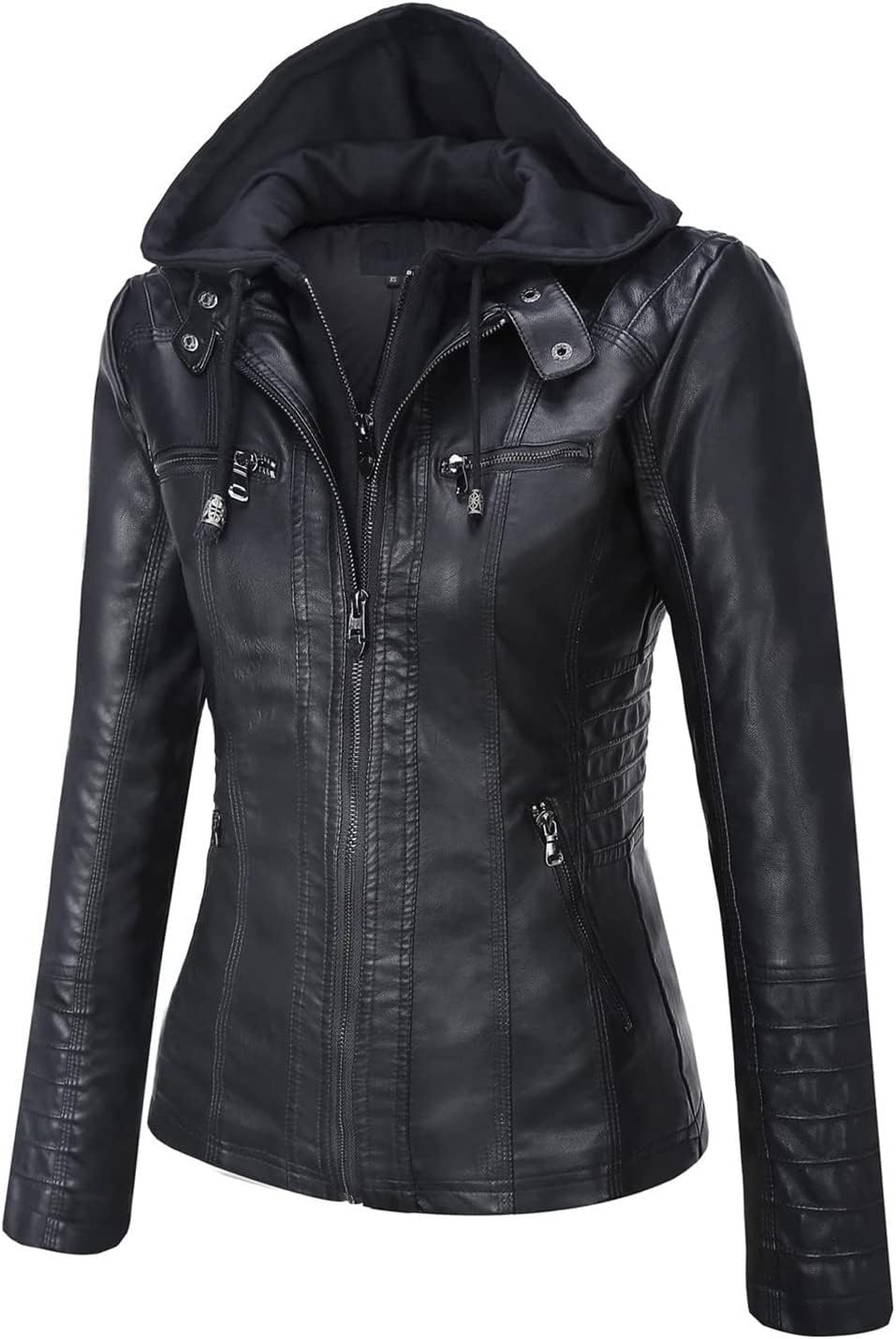 image:imageSpringrain Womens Faux Leather Jacket Moto Biker Coat for Fall and WinterBlack