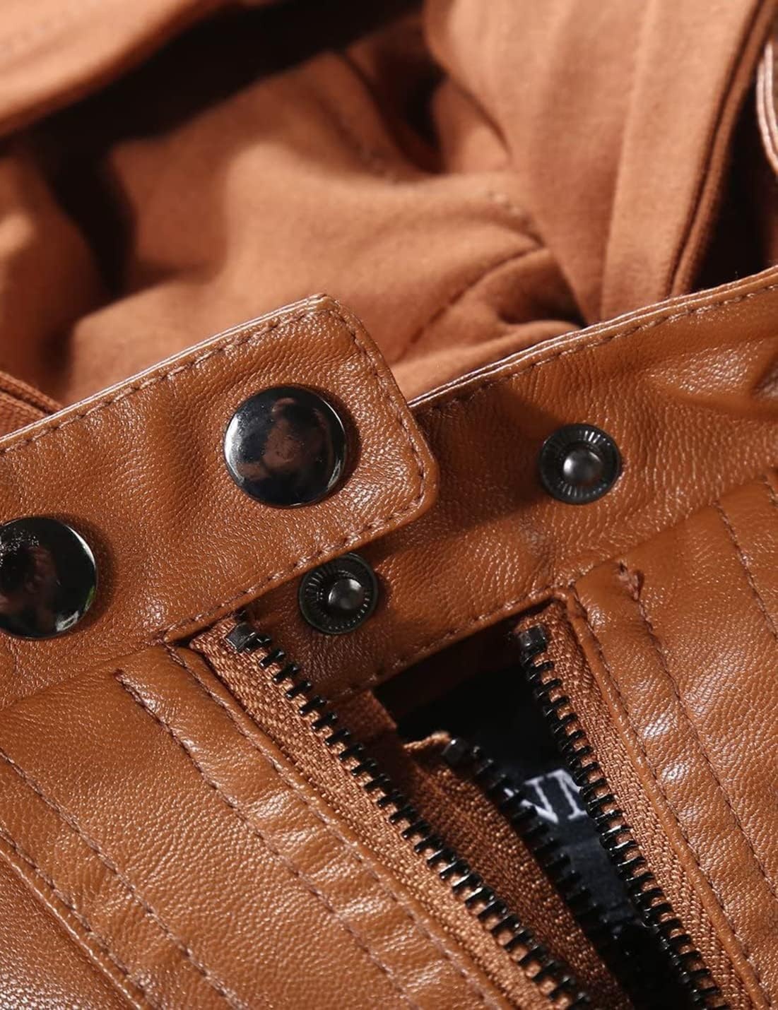 image:imageSpringrain Womens Faux Leather Jacket Moto Biker Coat for Fall and WinterBrown