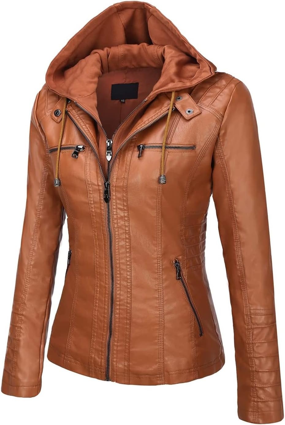 image:imageSpringrain Womens Faux Leather Jacket Moto Biker Coat for Fall and WinterBrown