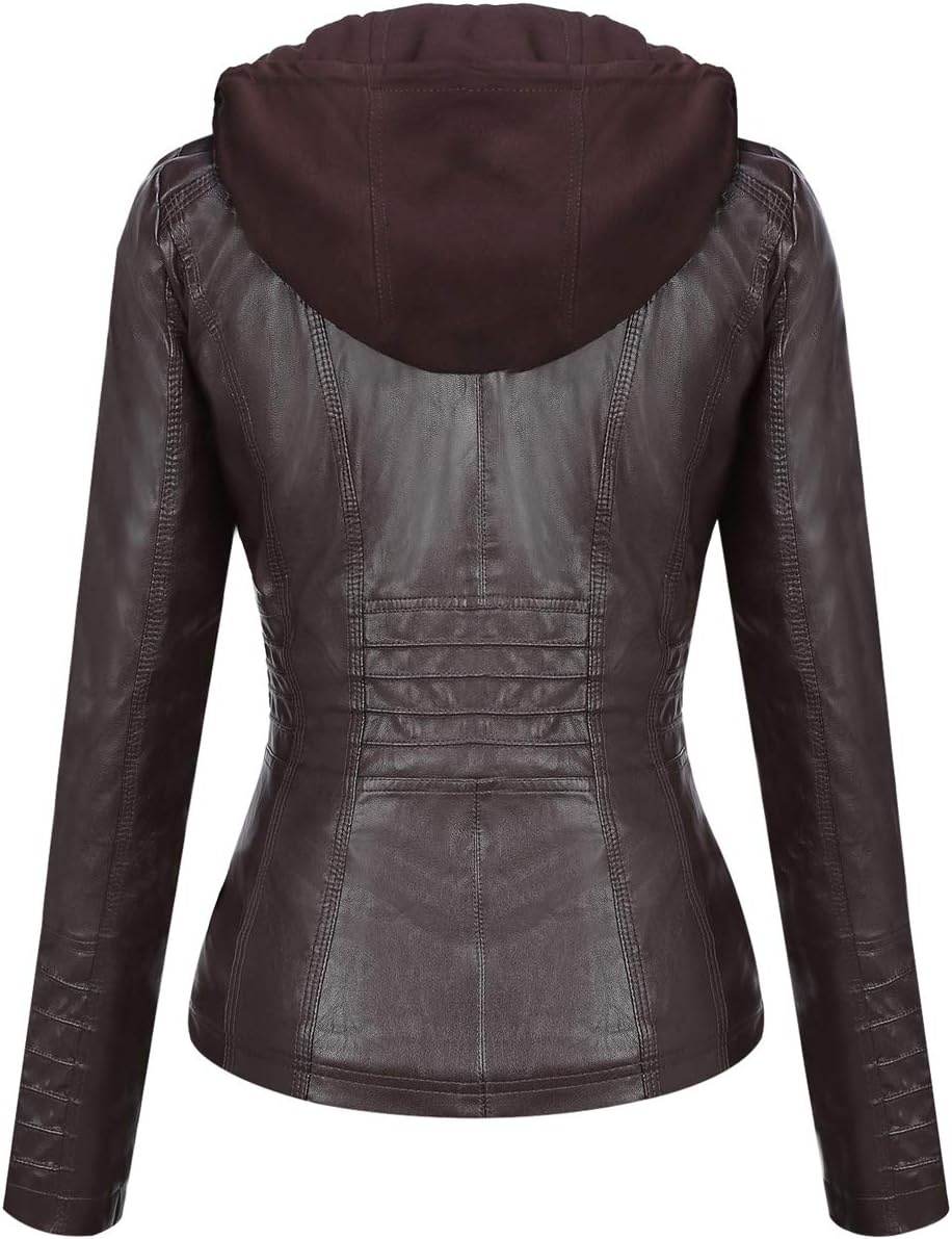 image:imageSpringrain Womens Faux Leather Jacket Moto Biker Coat for Fall and WinterCoffee