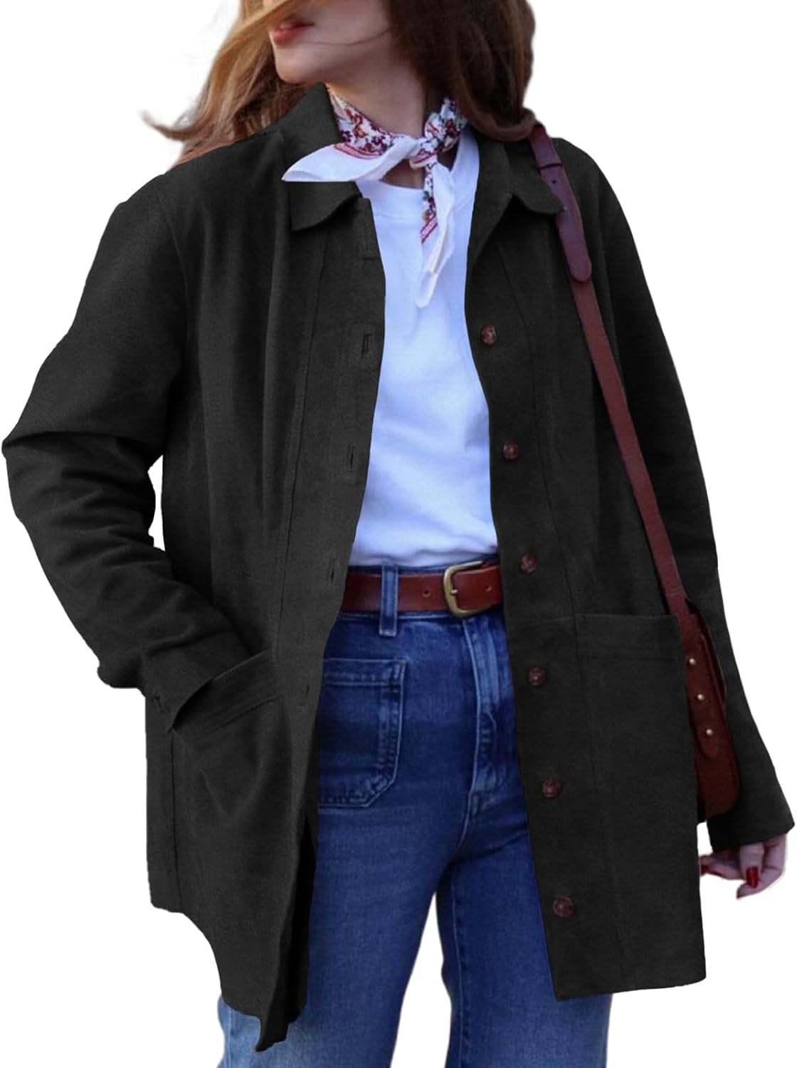 image:imageTankaneo Womens Faux Suede Jackets Long Sleeve Fall Oversized CoatBlack