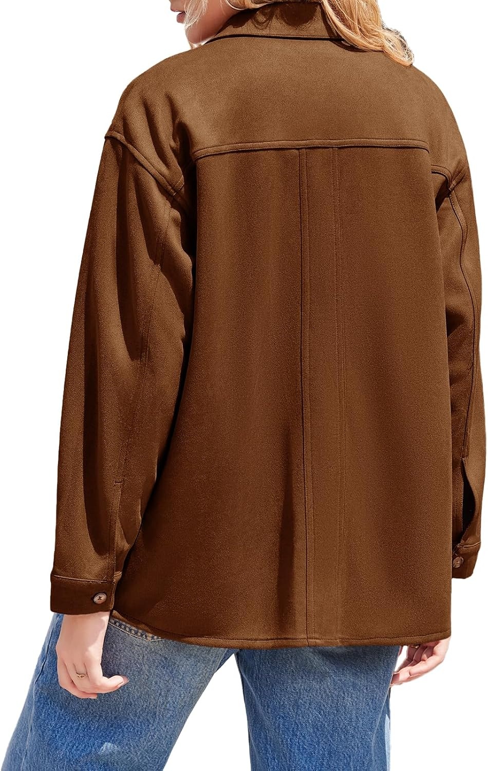 image:imageTankaneo Womens Faux Suede Jackets Long Sleeve Fall Oversized CoatBrown
