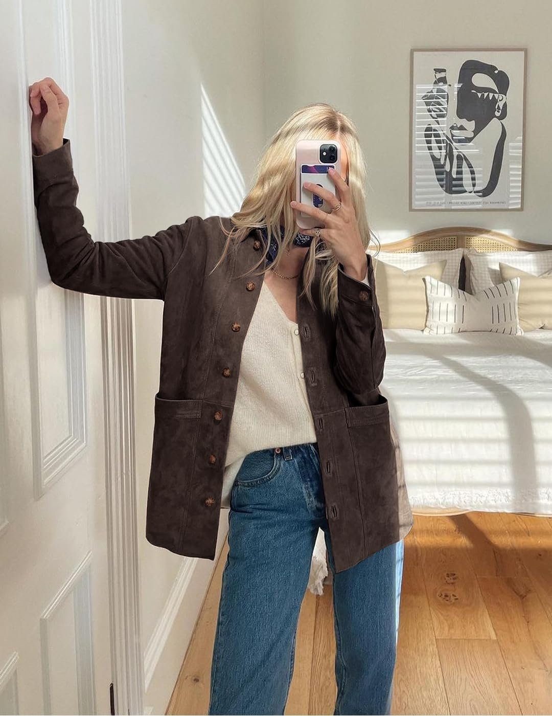 image:imageTankaneo Womens Faux Suede Jackets Long Sleeve Fall Oversized CoatDark Brown