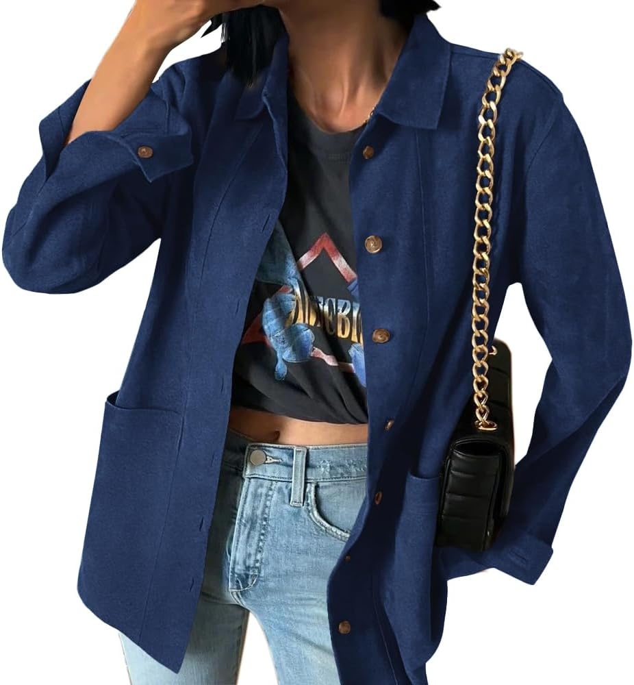 image:imageTankaneo Womens Faux Suede Jackets Long Sleeve Fall Oversized CoatNavy Blue