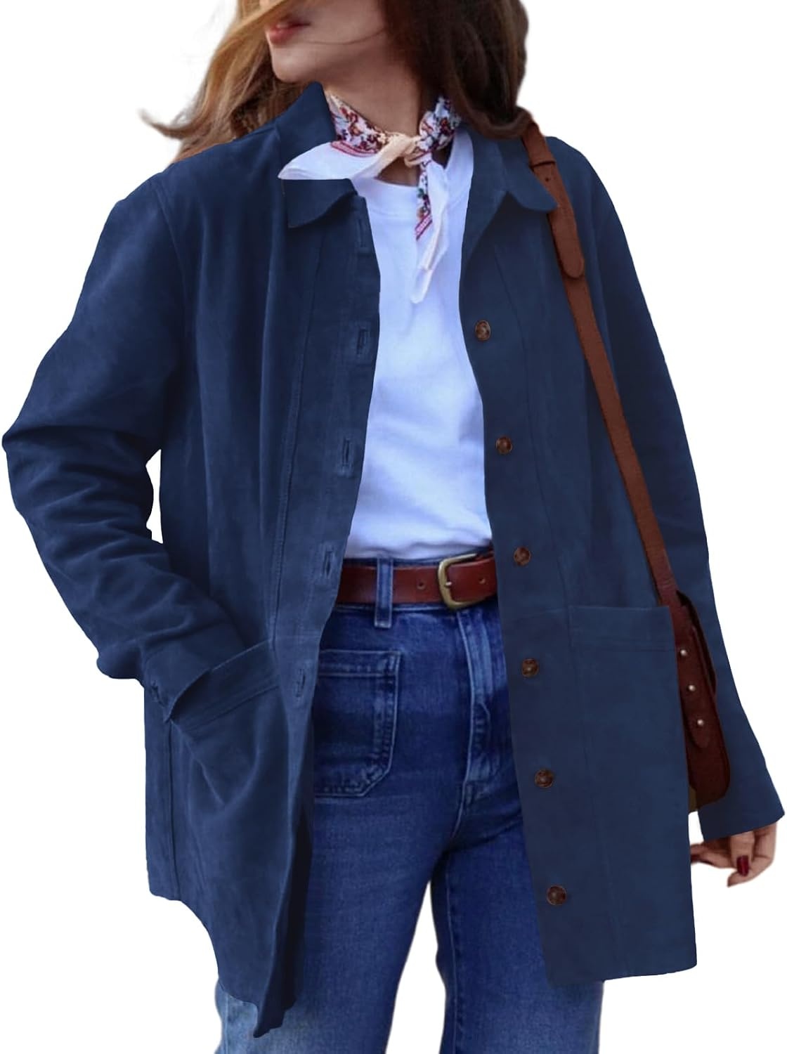 image:imageTankaneo Womens Faux Suede Jackets Long Sleeve Fall Oversized CoatNavy Blue