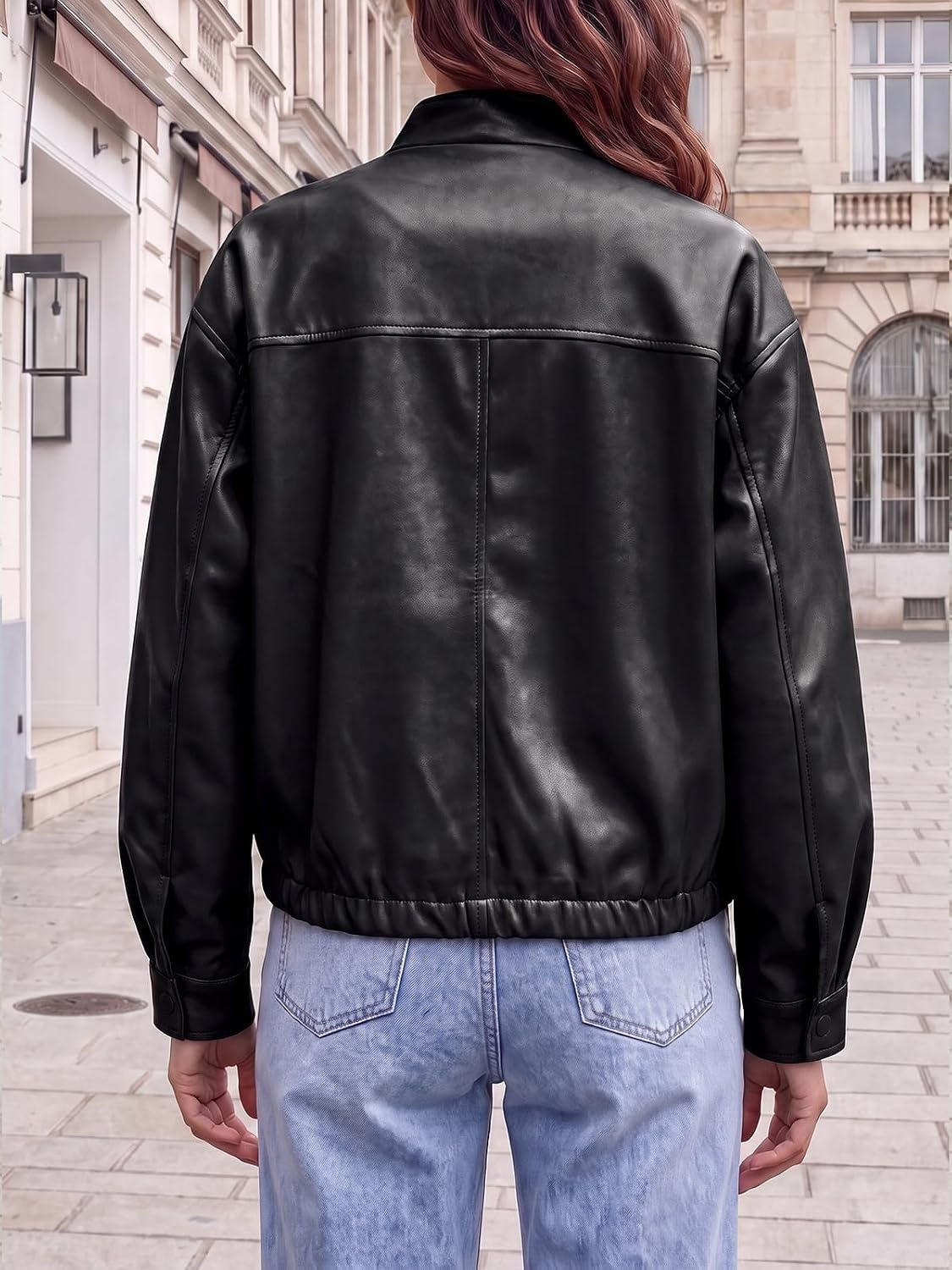 image:imageTankaneo Womens Oversized Faux Leather Jackets Motorcycle Cropped CoatsBlack
