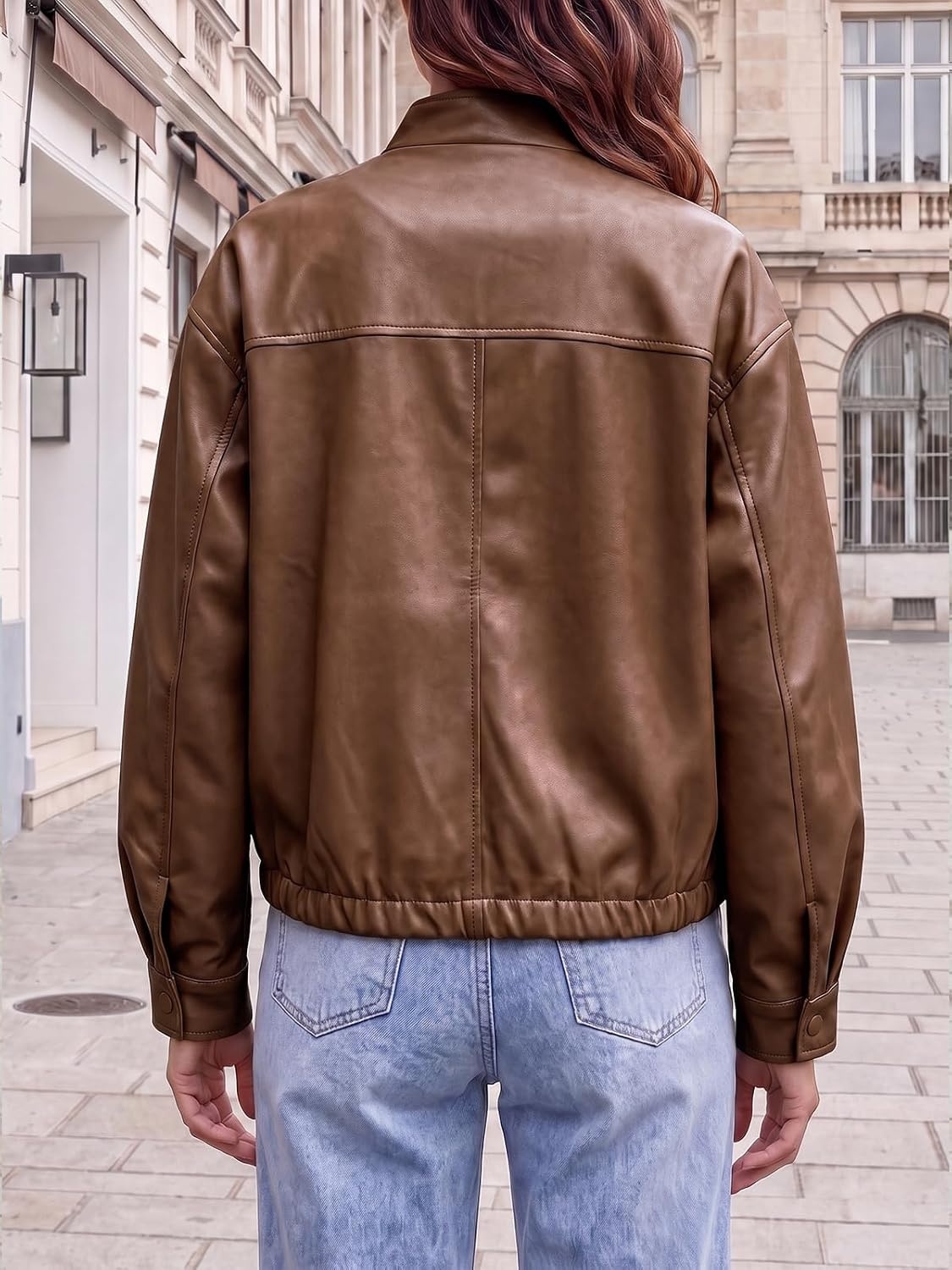 image:imageTankaneo Womens Oversized Faux Leather Jackets Motorcycle Cropped CoatsBrown