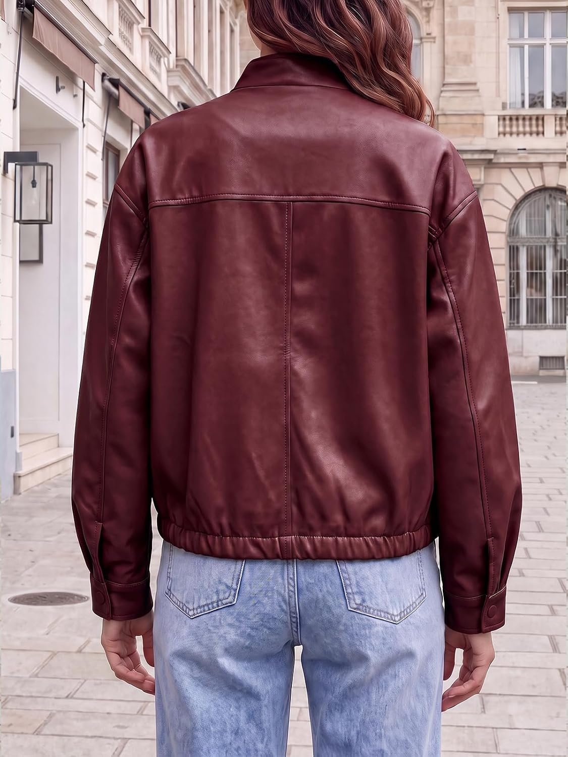 image:imageTankaneo Womens Oversized Faux Leather Jackets Motorcycle Cropped CoatsWine Red