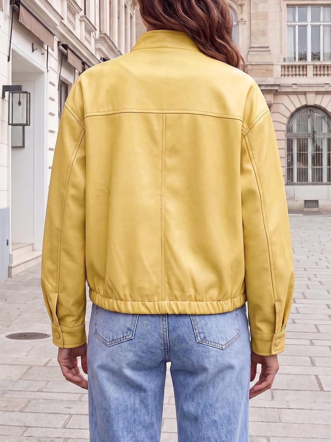 image:imageTankaneo Womens Oversized Faux Leather Jackets Motorcycle Cropped CoatsYellow