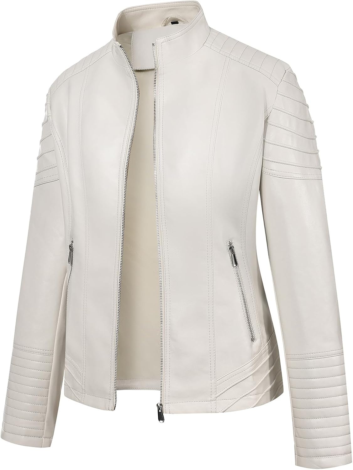 image:imageWomens Plus Size Faux Leather Zip Up Moto Jacket Fashion Coats 1X5XBeige