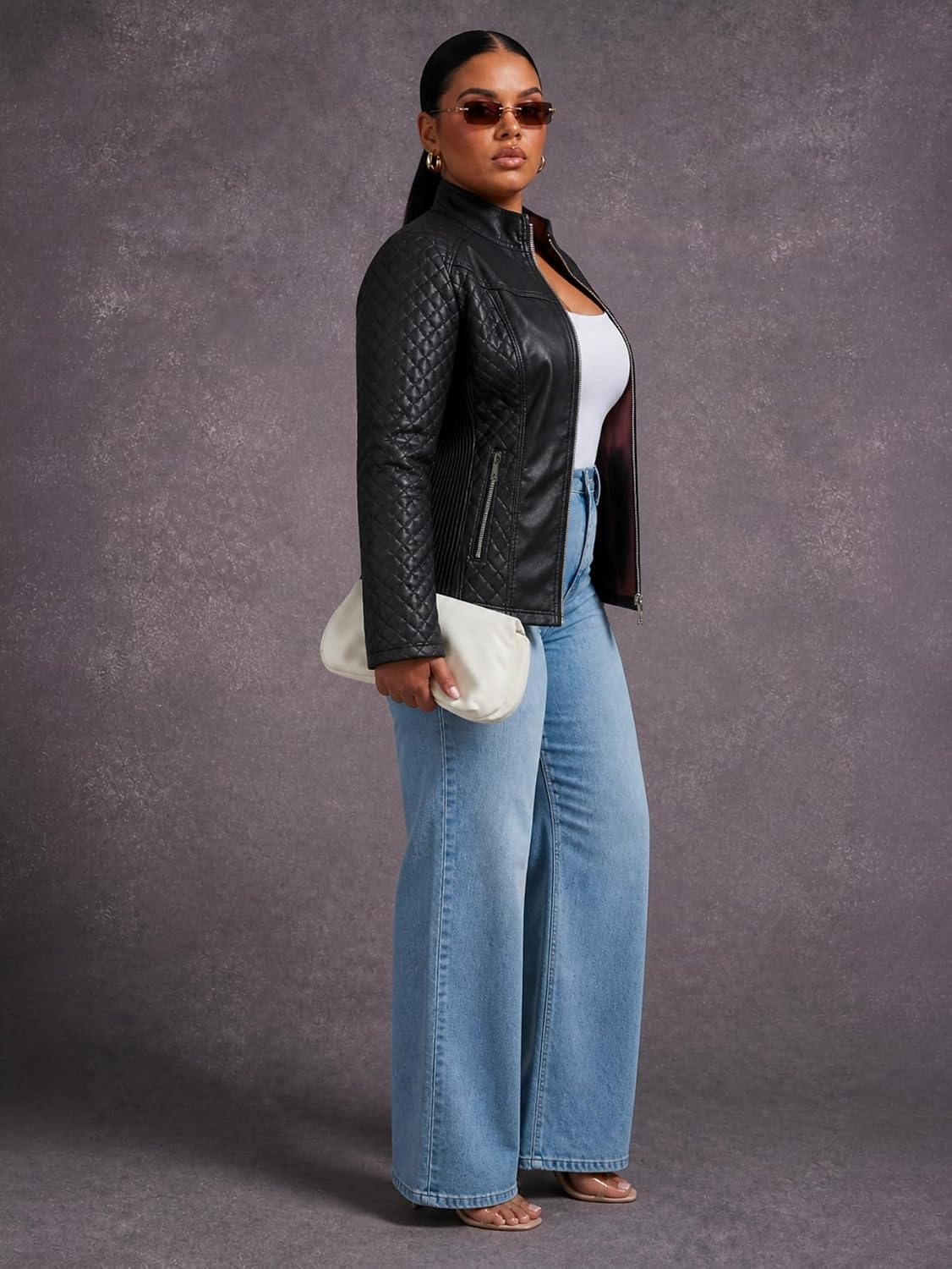 image:imageWomens Plus Size Faux Leather Zip Up Moto Jacket Fashion Coats 1X5XBlack Coat