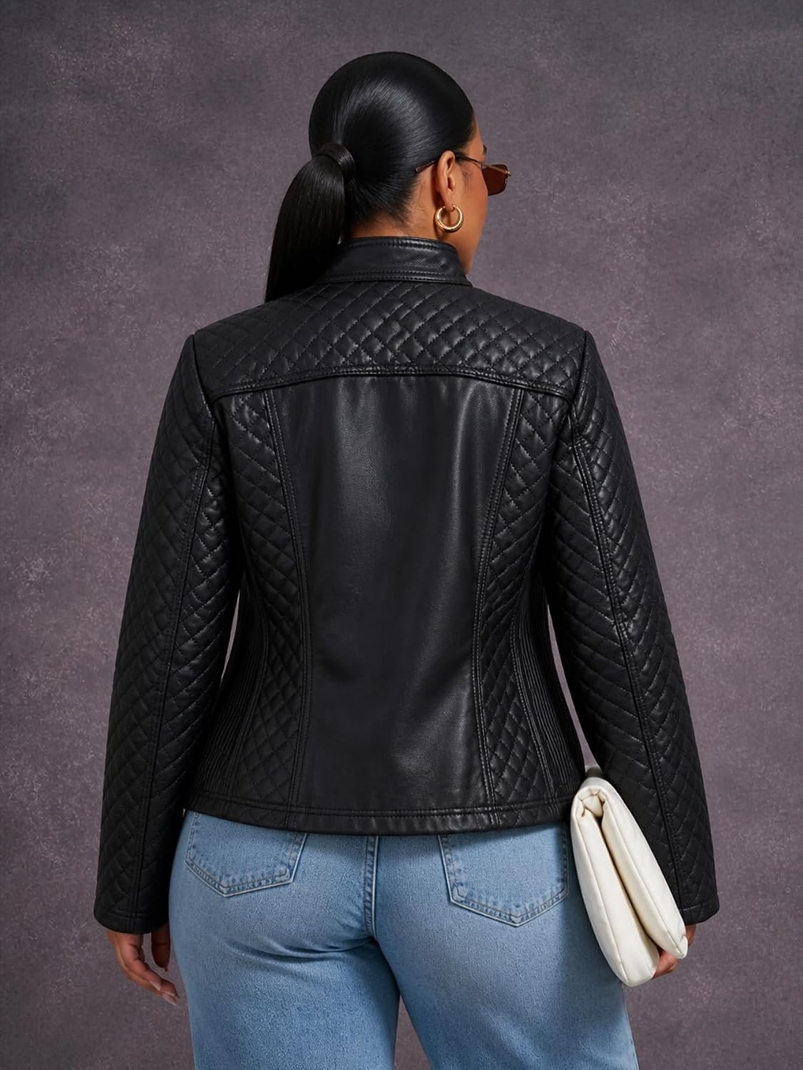 image:imageWomens Plus Size Faux Leather Zip Up Moto Jacket Fashion Coats 1X5XBlack Coat