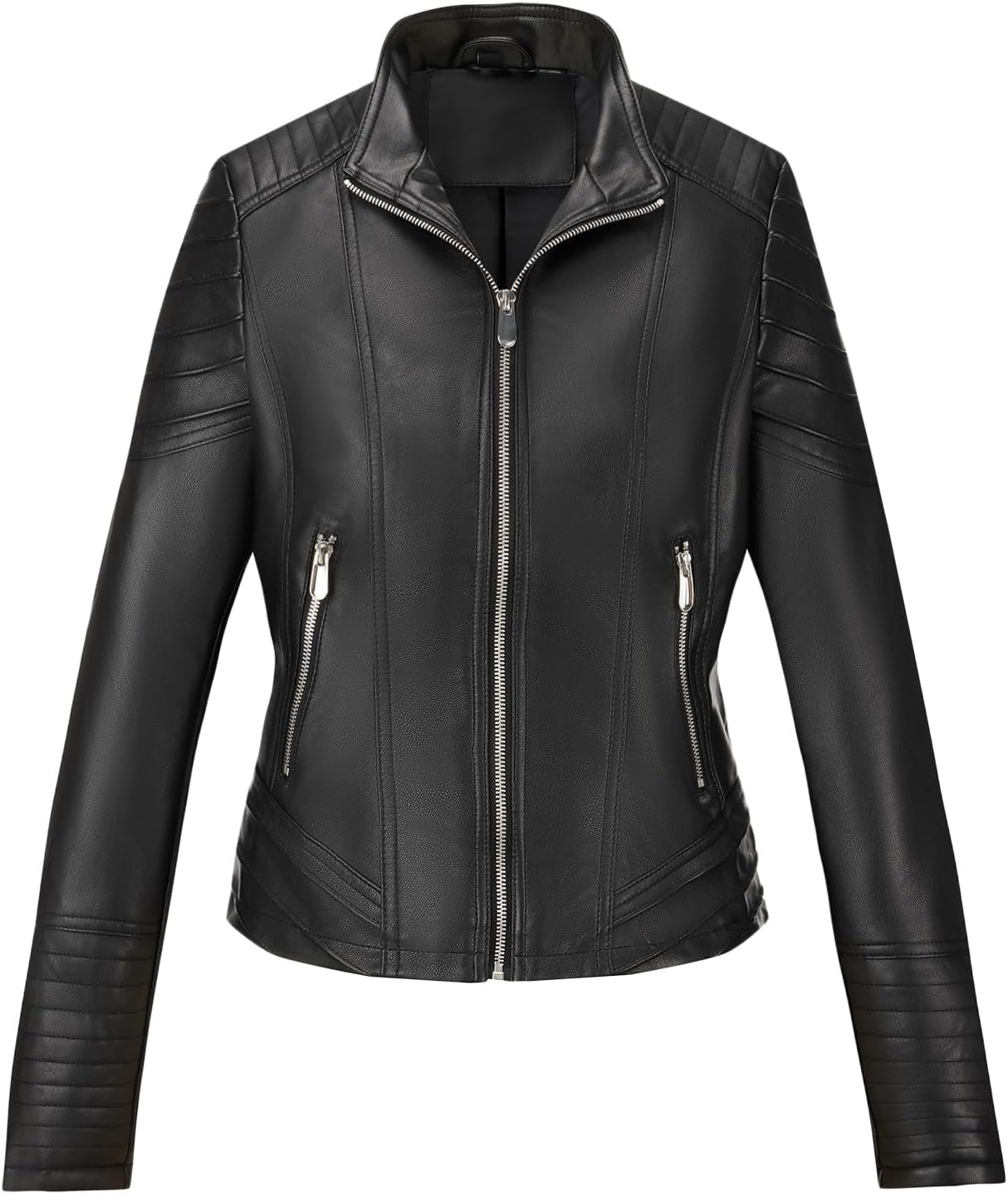 image:imageWomens Plus Size Faux Leather Zip Up Moto Jacket Fashion Coats 1X5XBlack Tops