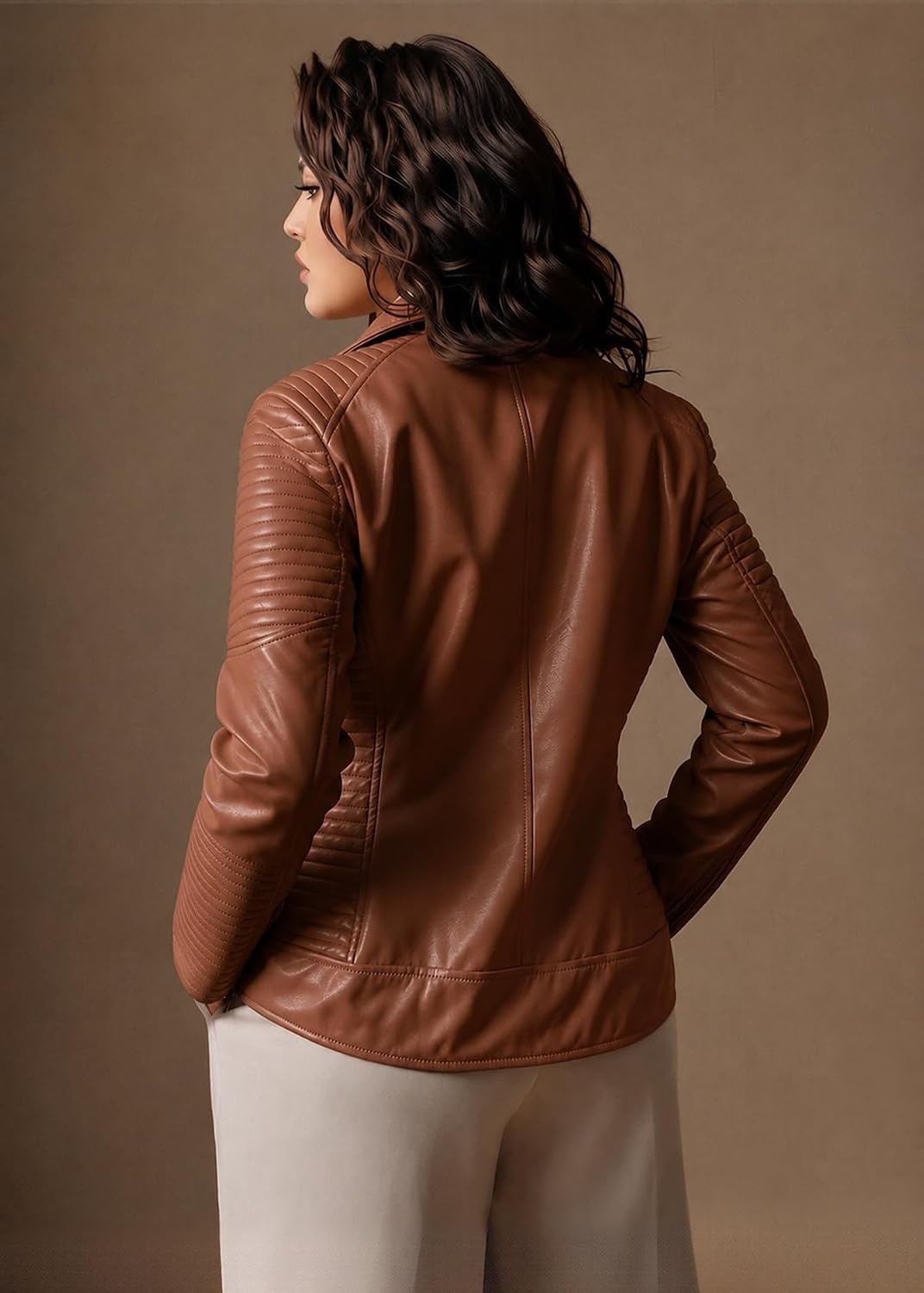 image:imageWomens Plus Size Faux Leather Zip Up Moto Jacket Fashion Coats 1X5XBrown Pu Jacket